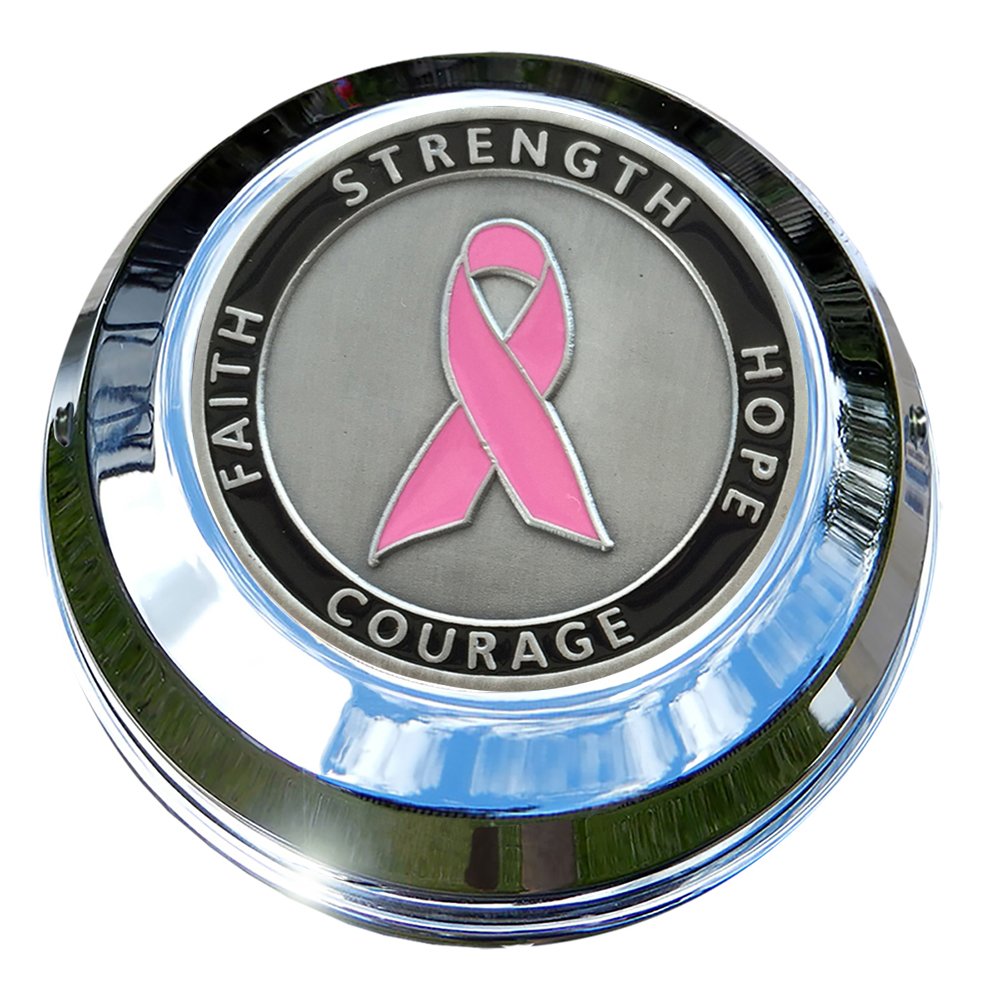 Indian Gas Cap Coin Mount Set with Breast Cancer Awareness Design - Compatible with Indian Chieftain, Chief Classic, Chief Vintage, Dark Horse & Roadmaster Motorcycles - Perfect for Customization and Charity Support Rides
