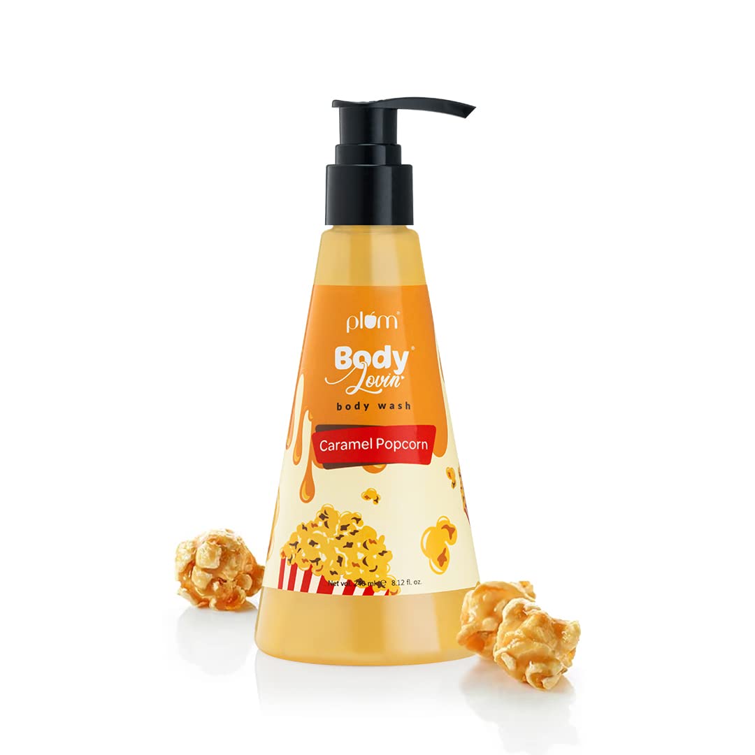 Plum BodyLovin' Caramel Popcorn Body Wash - SLS-Free Moisturizing Shower Gel for Women with Warm Caramel Scent & Aloe Vera | Long-Lasting Fragrance for Soft, Smooth Skin (8.1 fl oz) | Perfect for Relaxing Baths & Gift Sets