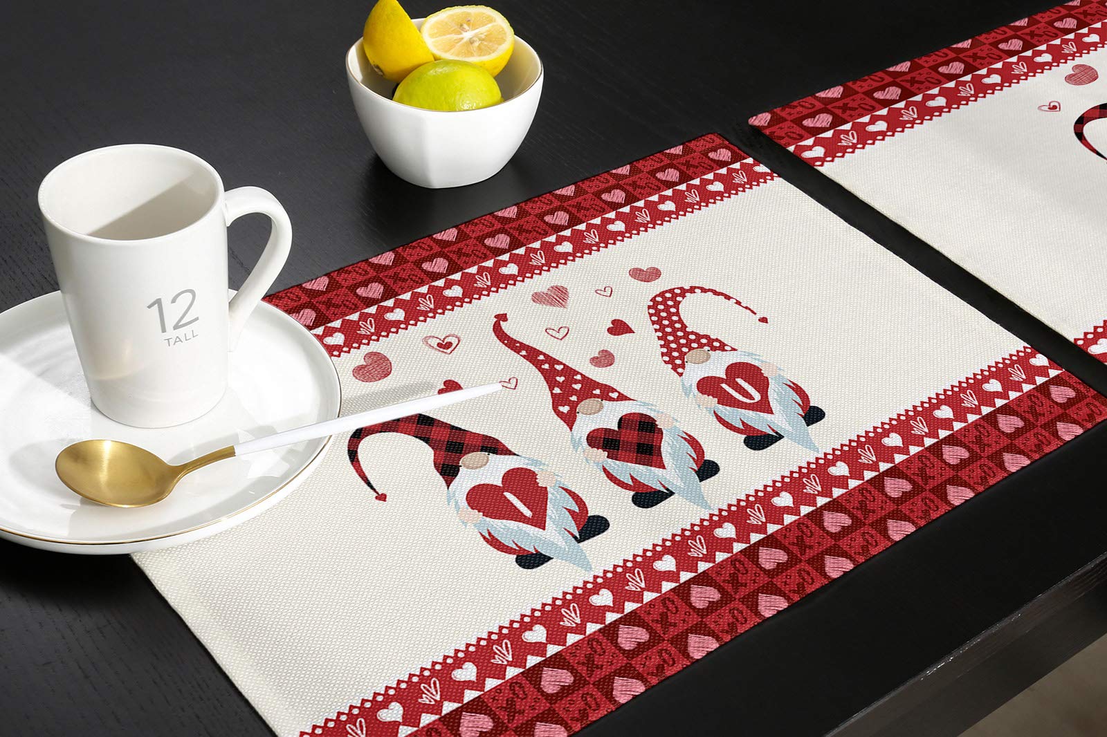 Hostline 6-Piece Valentine's Day Placemats Set - Heart Design Waterproof Table Mats for Dining Table Decor, Romantic Dinner, Kitchen & Party Use