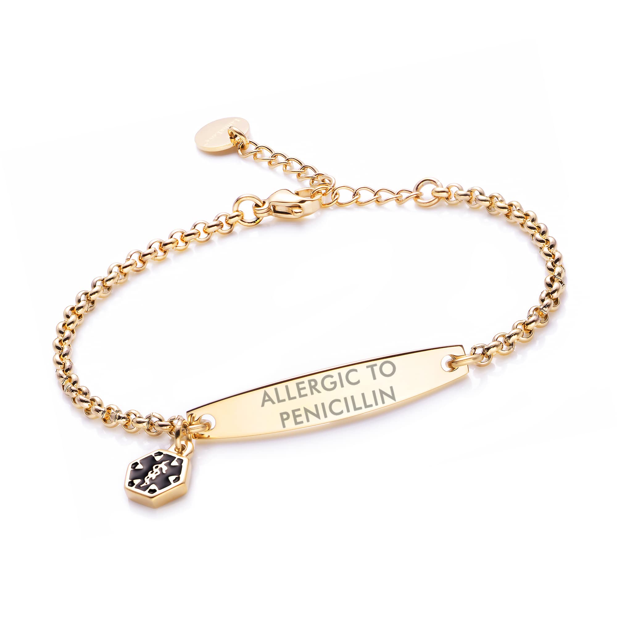 LinnaLove Pre-Engraved Simple Rolo Chain Medical Alert ID Bracelet for Women - Emergency Medical Information Jewelry for Allergies, Diabetes & Heart Conditions