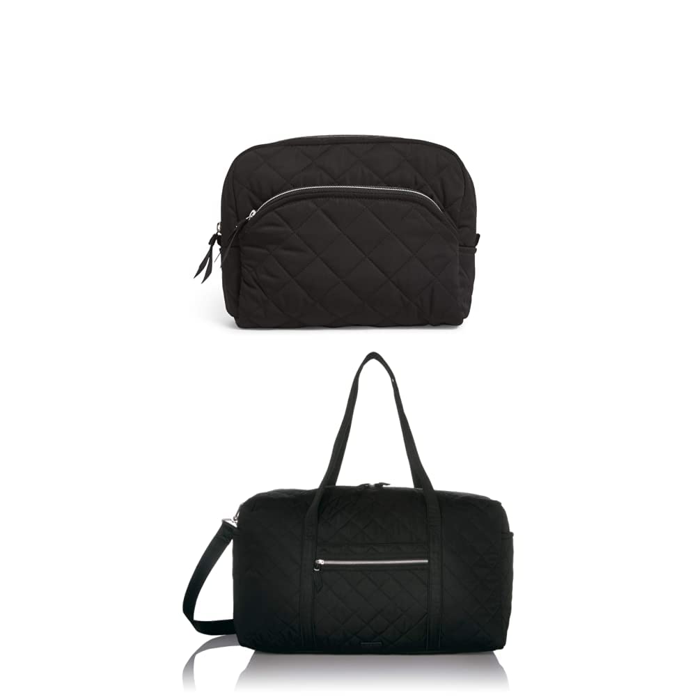 1. Vera Bradley Women's Large Cosmetic Makeup Organizer Bag - Black Performance Twill Travel Toiletry Case for Makeup Brushes & Skincare (Perfect for Travel, Gym & Daily Use)    2. Vera Bradley Women's Large Travel Duffle Bag - Black Performance Twill Weekender Overnight Bag with Spacious Interior (Ideal for Weekend Trips, Gym & Carry-On Luggage)