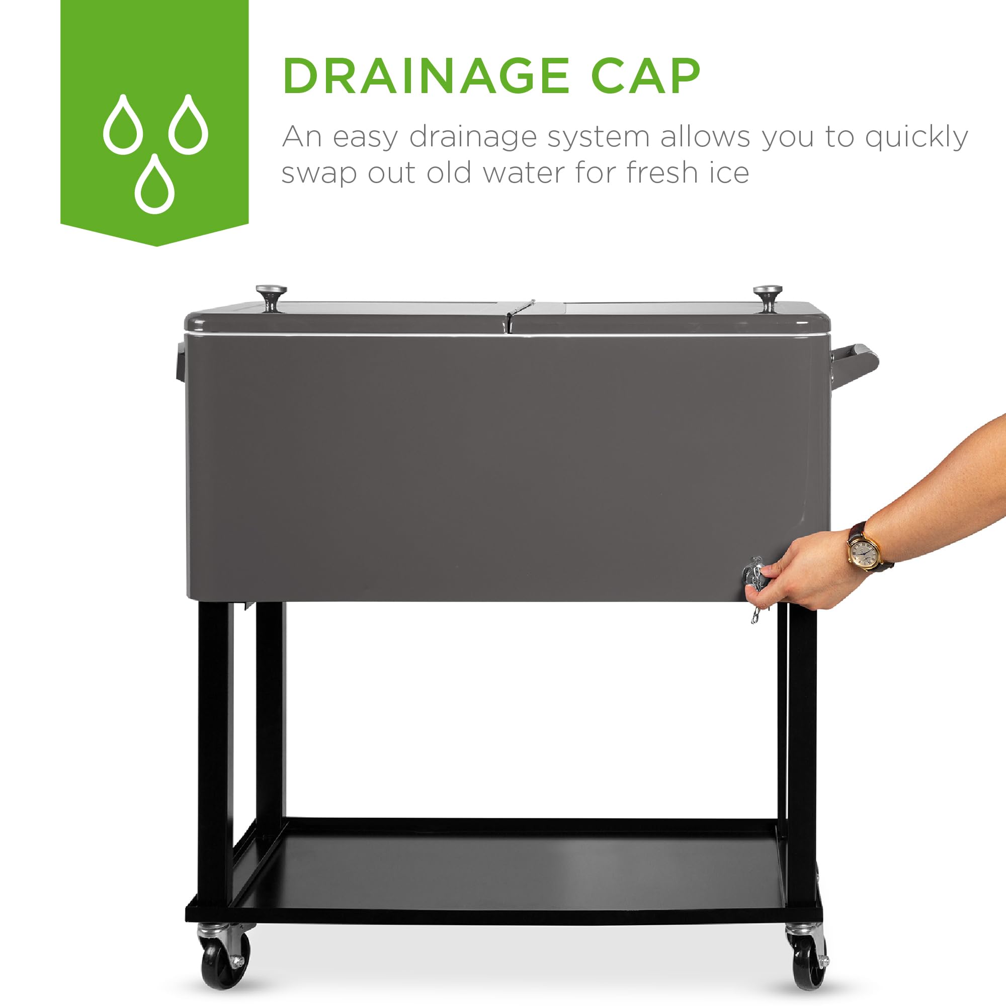 Best Choice Products 80-Quart Outdoor Steel Rolling Cooler Cart with Ice Chest, Bottle Opener, Catch Tray, Drain Plug & Locking Wheels - Perfect for Camping, Beach Trips, Tailgating and Backyard BBQs