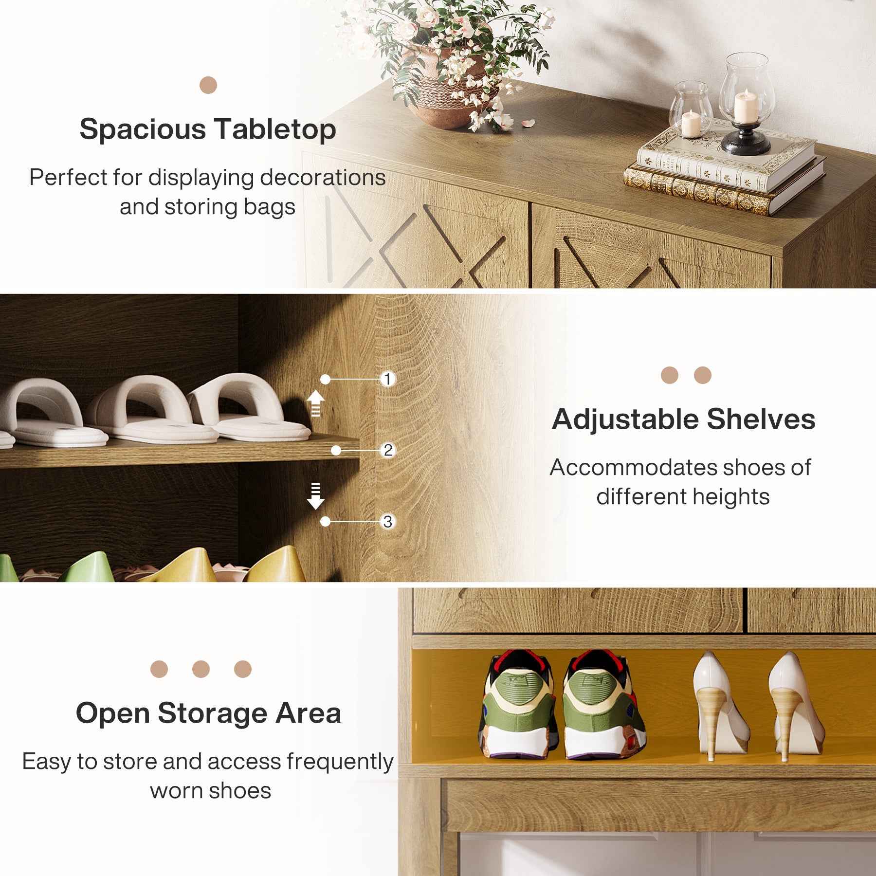 6 Tier Shoe Cabinet Organizer - Farmhouse Style Adjustable Shoe Storage Rack for Entryway, Closet & Mudroom - Space Saving Shoe Shelf for Boots, Sneakers & Heels
