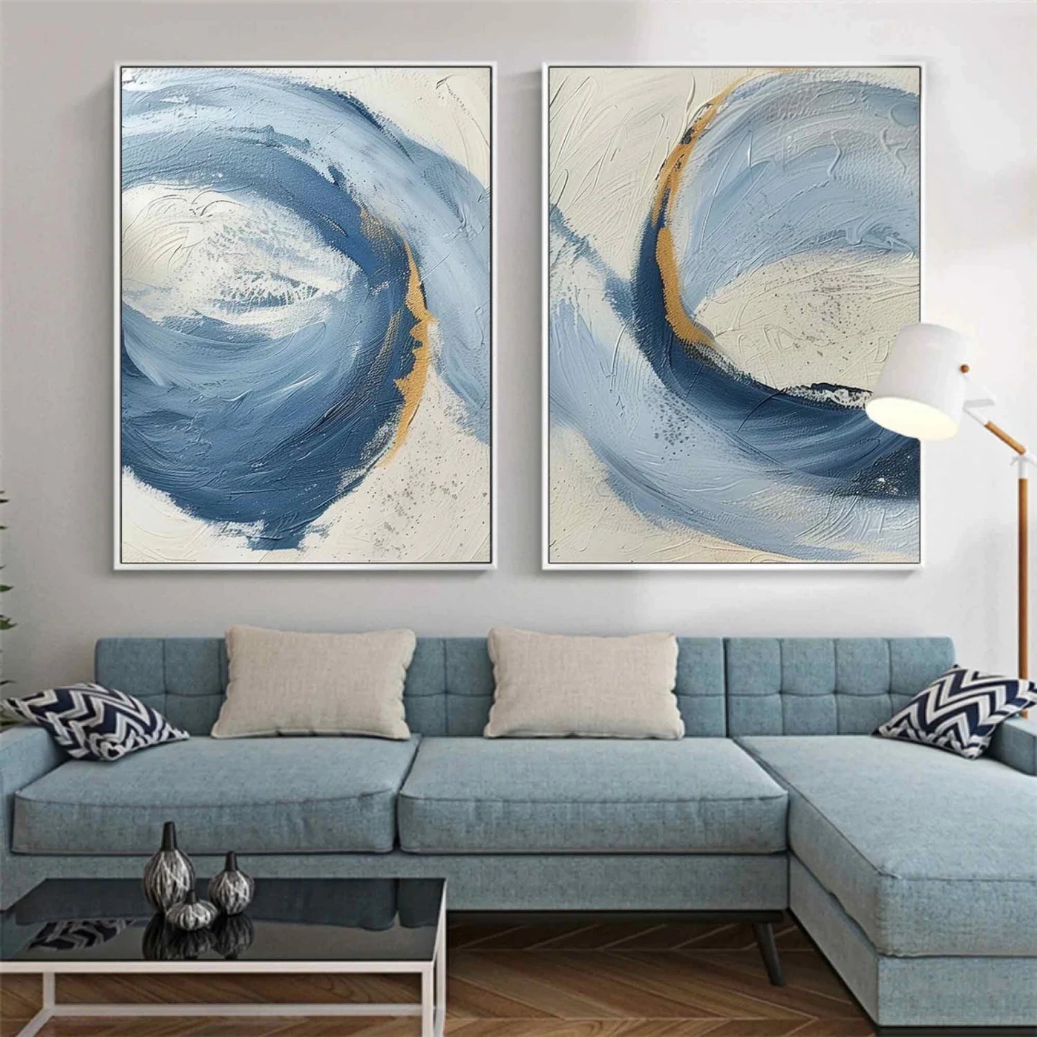 Custom Size Abstract Wall Art Set of 2 - Modern Canvas Paintings for Living Room & Bedroom Decor #AB 414