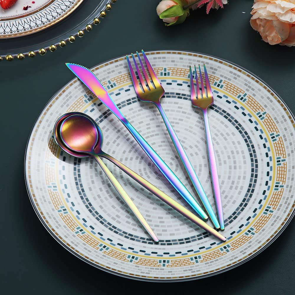 20-Piece Matte Rainbow Flatware Set - Stainless Steel Colorful Silverware with Titanium Plating - Durable Cutlery Set for 4 - Perfect for Dinner Parties, Weddings & Stylish Home Dining