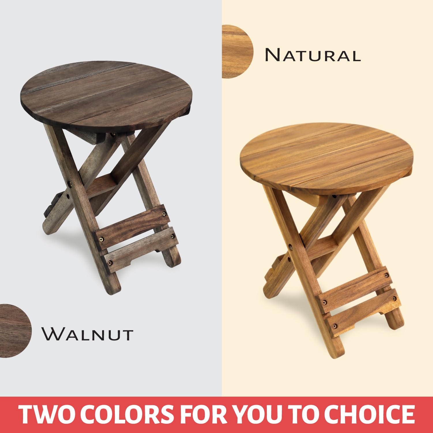 Small Patio Table - Outdoor Folding Side Table with Wood Table Top - Portable Accent Table for Living Room, Bedroom, Balcony & Garden - Round Walnut Coffee End Table (Set of 1) - Perfect for Outdoor Entertaining, Reading Nook & Small Space Decor