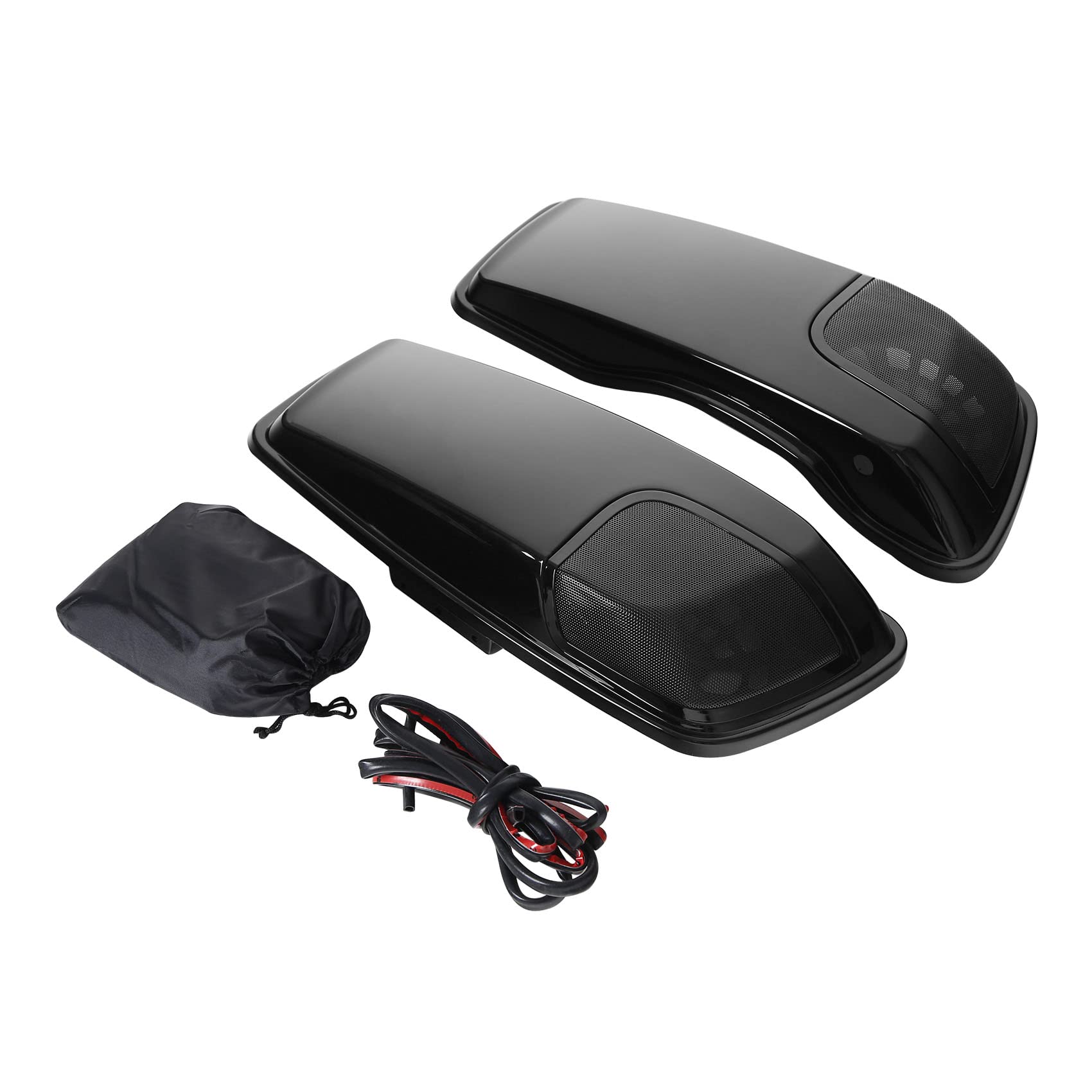 Vivid Black 5x7 Speaker Saddlebag Lids for Harley Road King, Street Glide & Electra Glide (2014-2024 Touring Models) - Premium Motorcycle Audio Upgrade for Long Rides & Custom Bike Builds