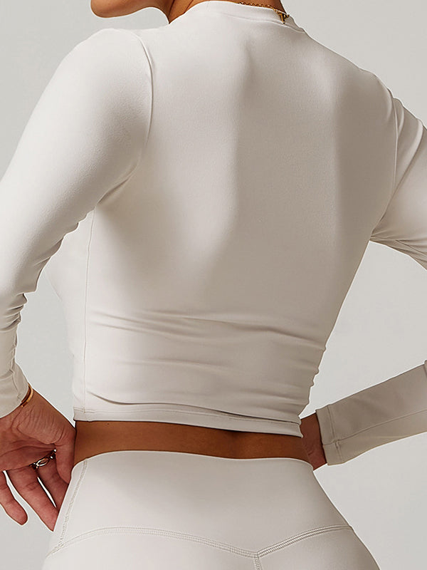 ZASUWA Women's Solid Color Quick Dry Elastic Tight Long Sleeve Workout Tops - Perfect for Yoga, Running & Gym Training