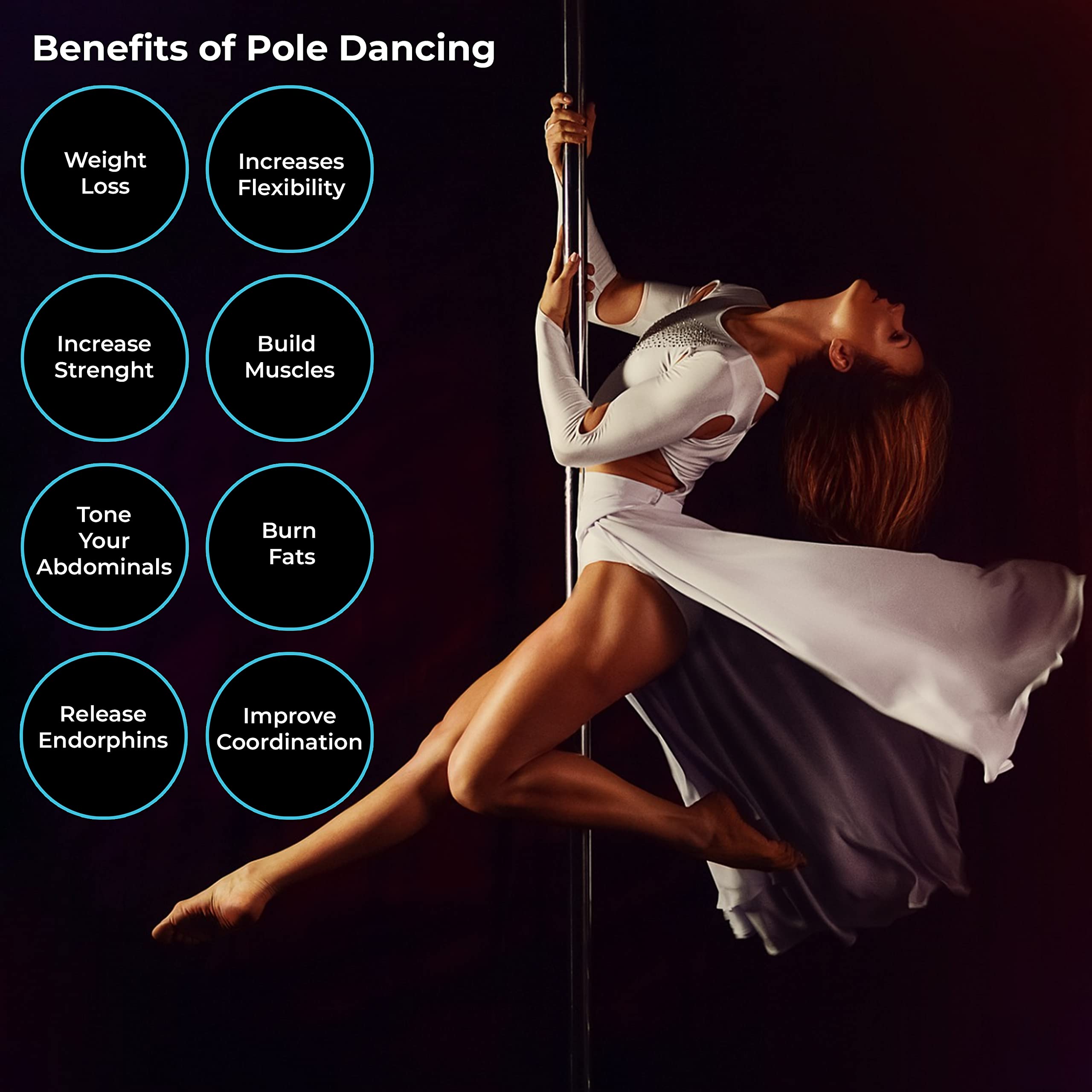Luxton Adjustable Portable Dance Pole - Heavy-Duty Steel Stripper Pole for Home Gym & Fitness - Static & Spinning Pole Dancing Equipment with Installation Tools - Perfect for Dance Practice, Workout, and Nightclub Entertainment