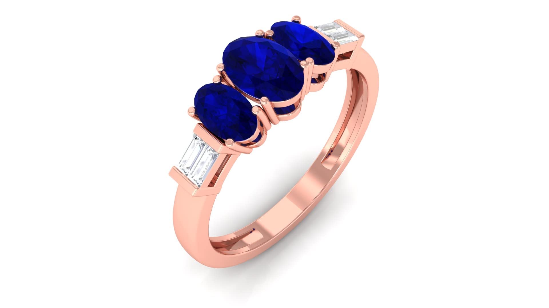 1.25 CT Natural Blue Sapphire & Diamond Ring for Women - 14K Solid Gold Three Stone Engagement Ring, Wedding Band, Anniversary Gift - Perfect for Proposals, Bridal Jewelry & Special Occasions