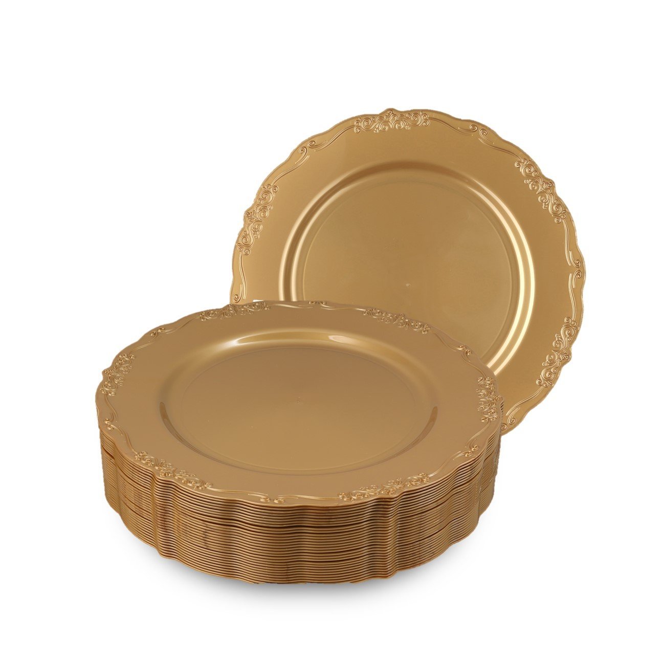 Vintage Gold Round Plastic Plates - Elegant Disposable Tableware for Parties, Weddings & Special Events