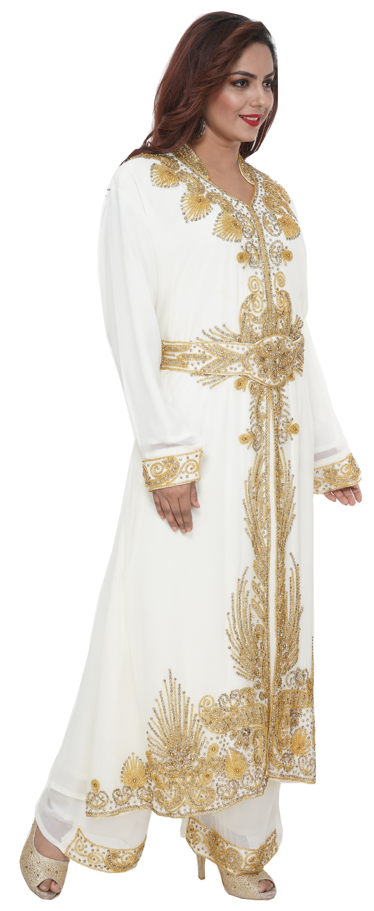 Elegant Kaftan Dress with V-Neck & Golden Embroidery - Boho Chic Loose Maxi Dress for Women | Perfect for Beach Vacation, Pool Party & Summer Outfits