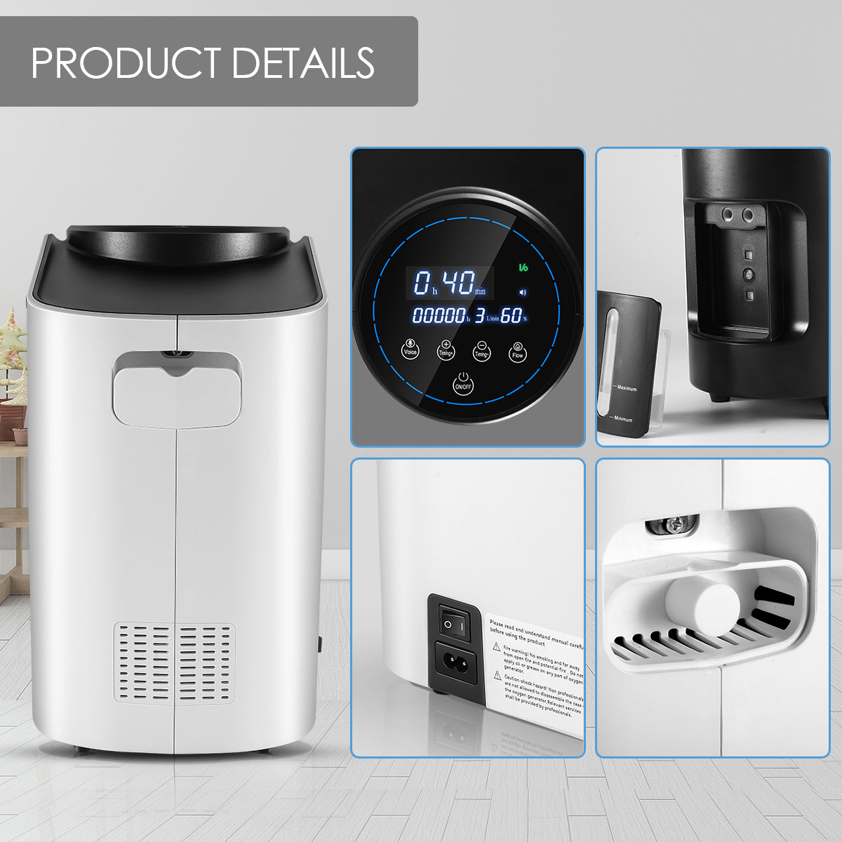Varon 1-7L/min Portable Home Oxygen Concentrator Machine, 101W - Ideal for COPD, Asthma & Sleep Apnea Therapy at Home or Travel