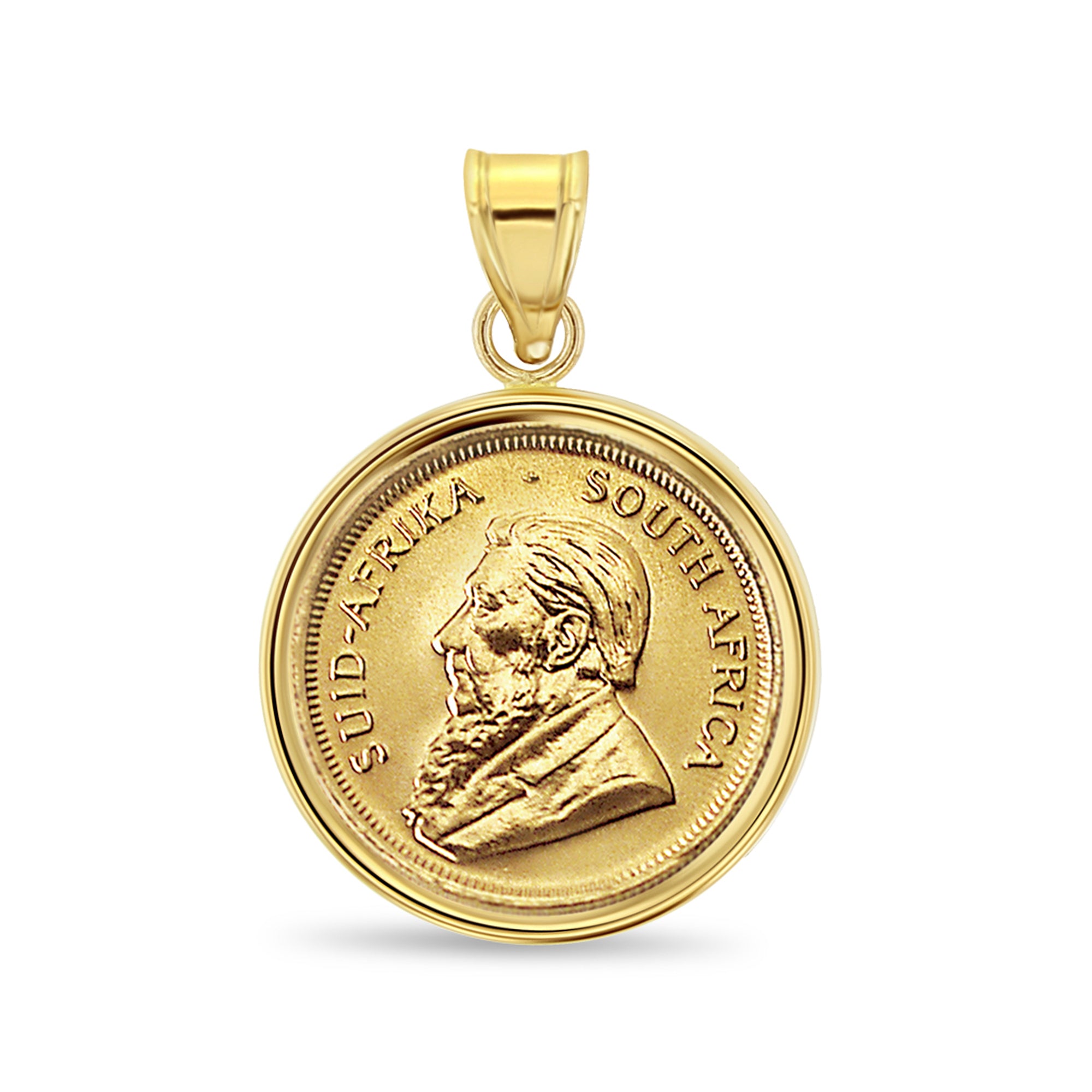 1/4 oz South African Krugerrand Gold Coin Necklace with Polished Halo - Perfect for Jewelry Gifts, Investment Collectibles & Special Occasions