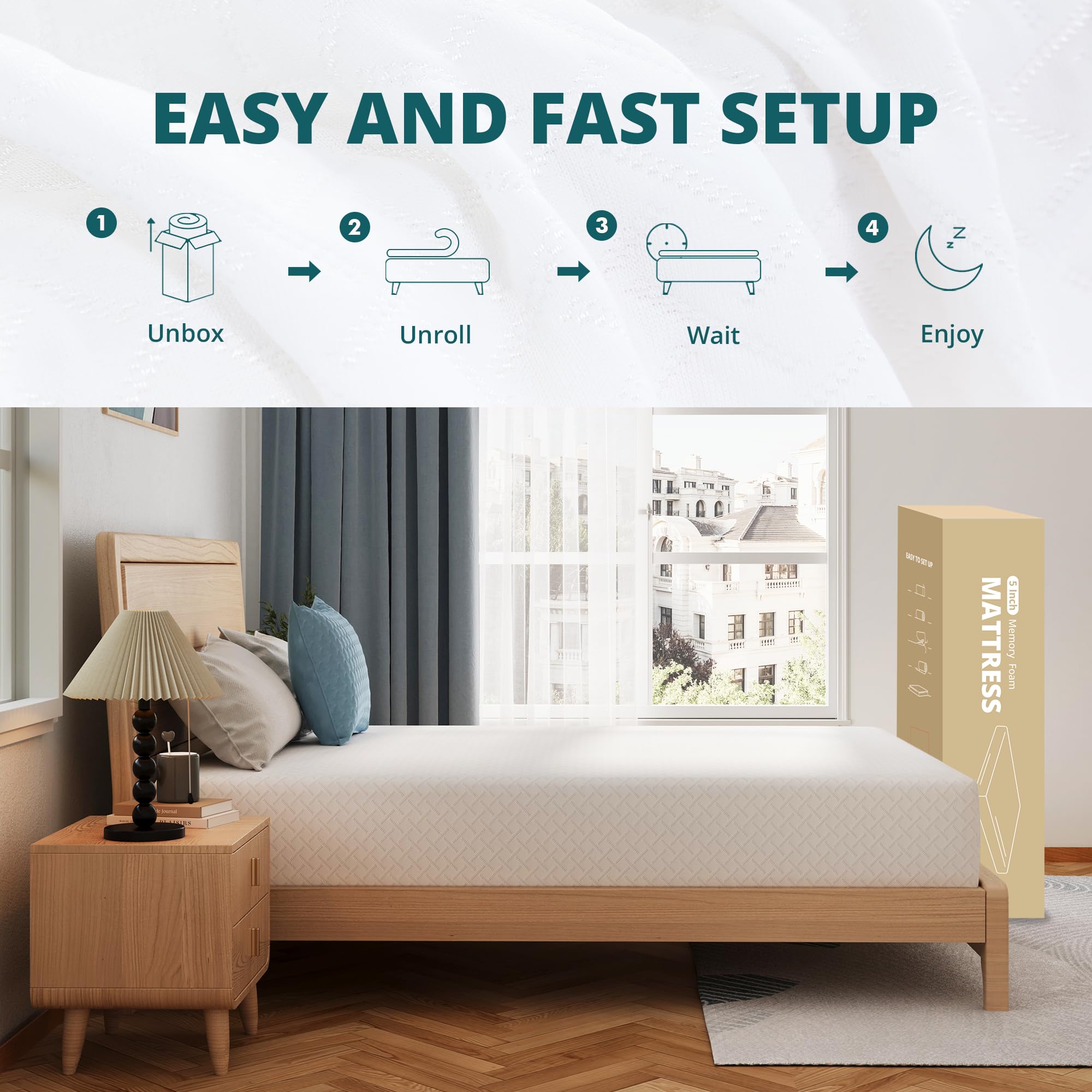 12 Inch Queen Memory Foam Mattress with Green Tea Infusion - CertiPUR-US Certified Medium Firm Mattress in a Box (60