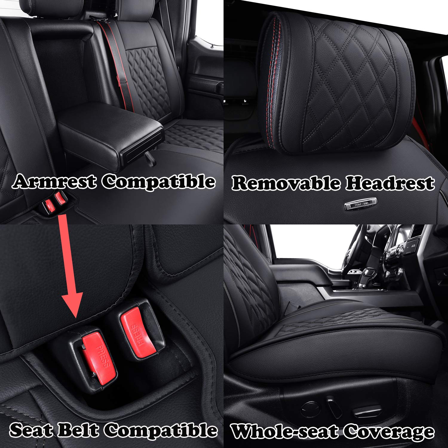 Premium Waterproof Leather Car Seat Covers Full Set - Universal Fit for 2009-2025 Ford F150, F250, F350, F450 & Carhartt Models | Durable SUV & Pickup Truck Seat Protectors for All-Weather Comfort & Style