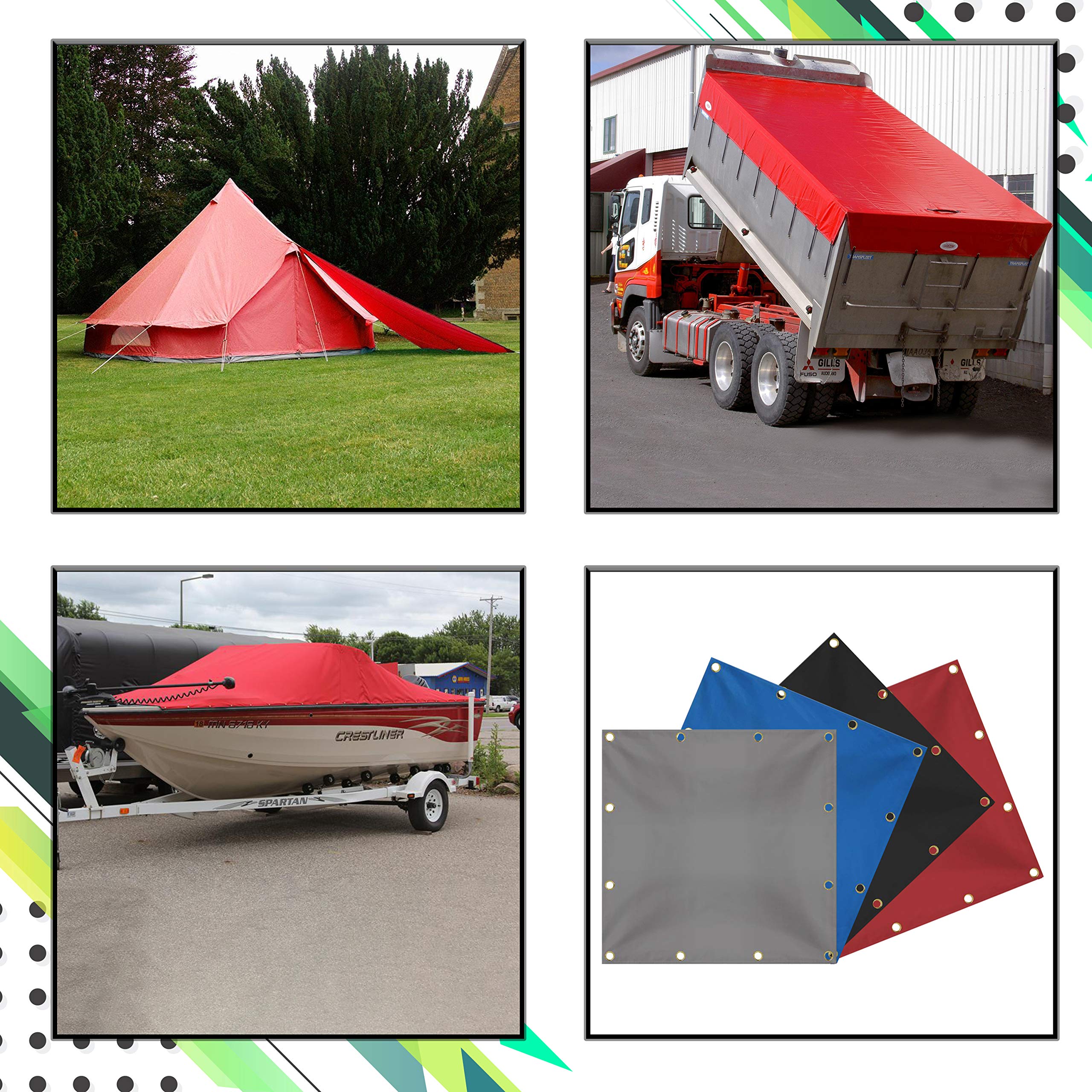 Heavy Duty 18 Oz Waterproof Tarpaulin - UV & Tear Resistant Cover for Roof, Canopy, Camping, Patio, Pool & Boats (10'x12', Red) - Ideal for Outdoor Protection & Emergency Shelter