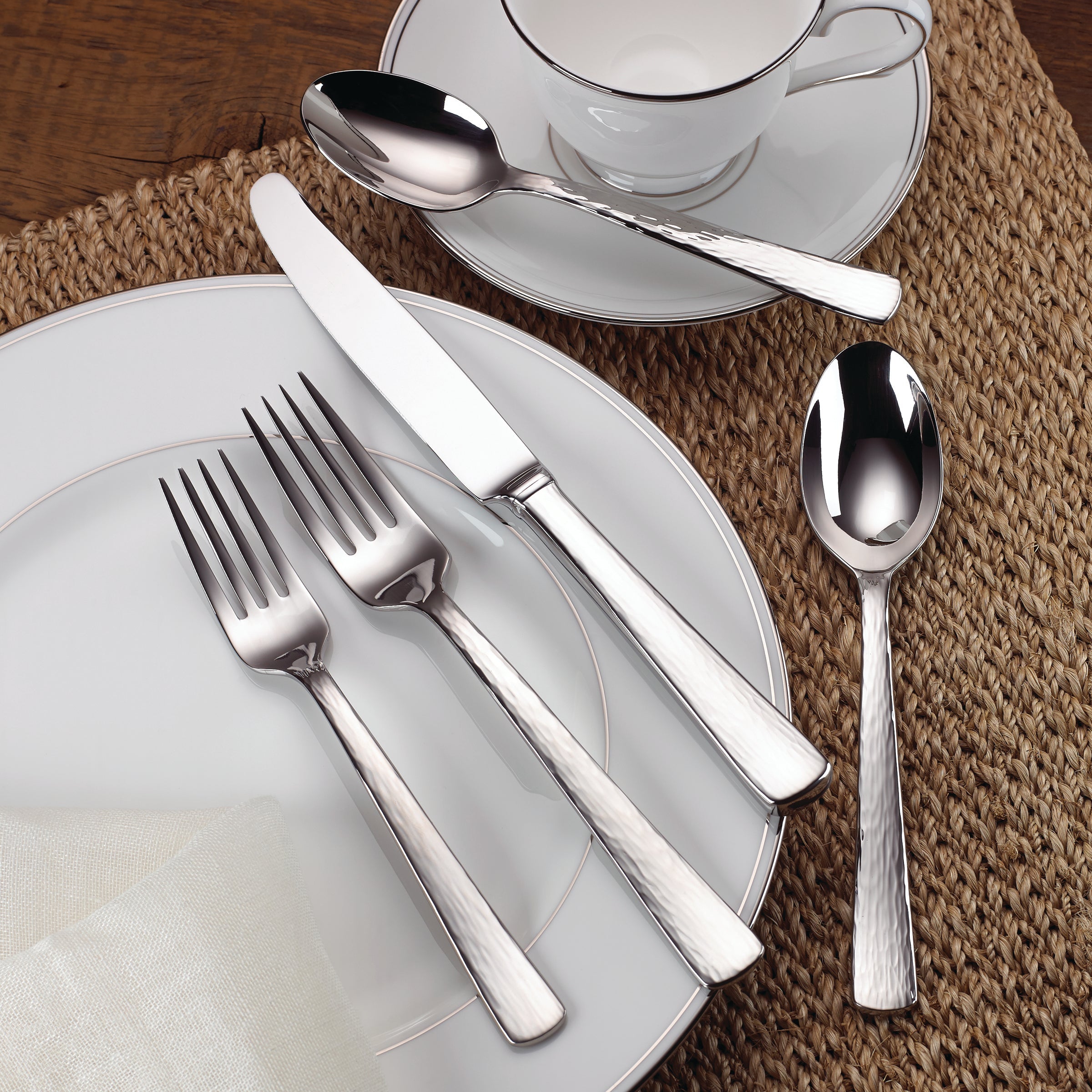 Silver Echo 5-Piece Place Setting - Elegant Stainless Steel Flatware Set for Dinnerware, Perfect for Formal Dining, Wedding Gifts & Home Entertaining
