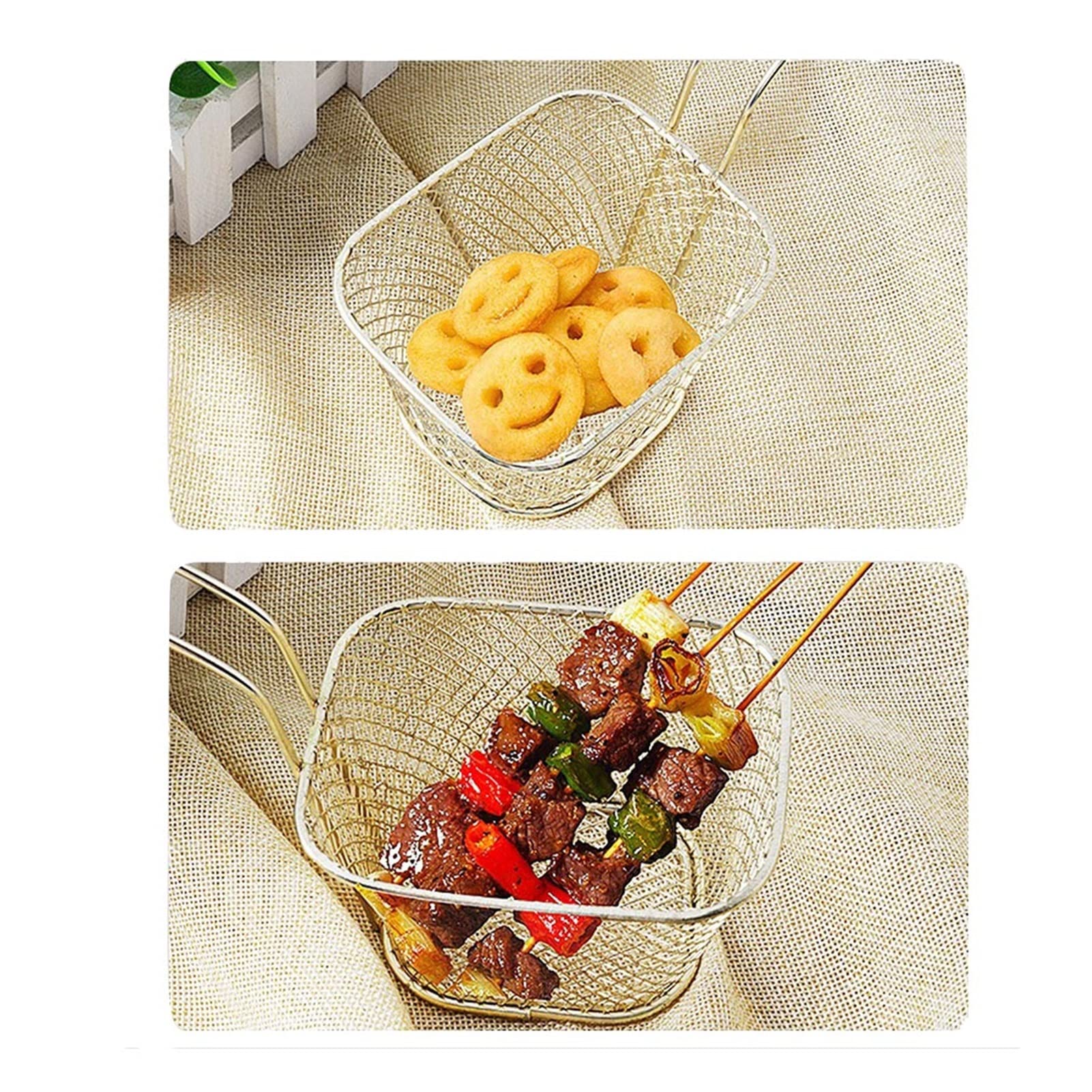 8PCS Stainless Steel French Fry Baskets - Deep Fryer Basket for Chicken, Potato Chips & Vegetables - Durable Kitchen Strainer & Colander for Restaurants, Food Trucks & Home Cooking (Color: 8P)