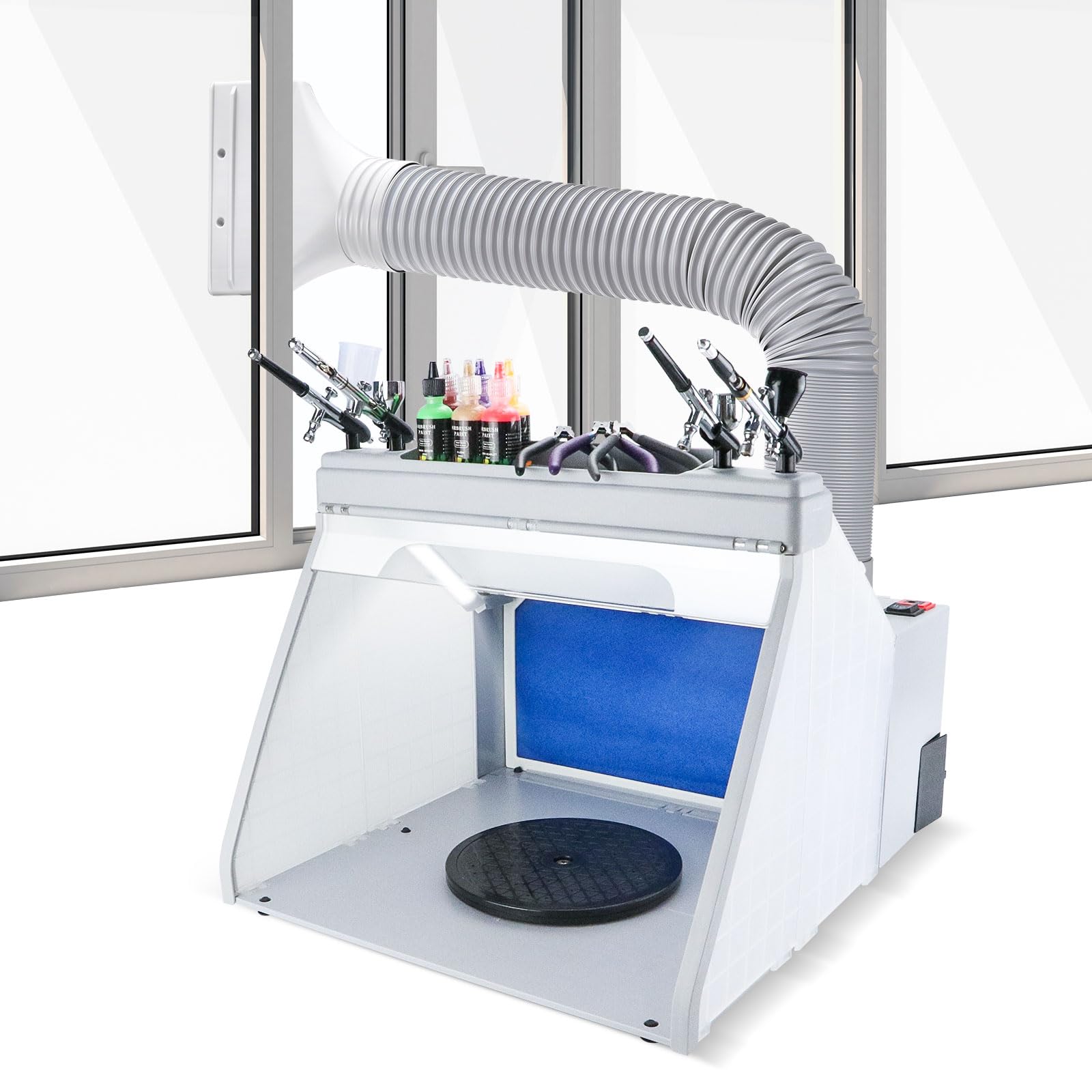 Anesty Professional Airbrush Spray Booth with Bright LED Lights, Detachable Tray & Turntable - Portable Paint Booth for Artists, Hobbyists & DIY Projects - Perfect for Model Painting, Nail Art & Craft Work