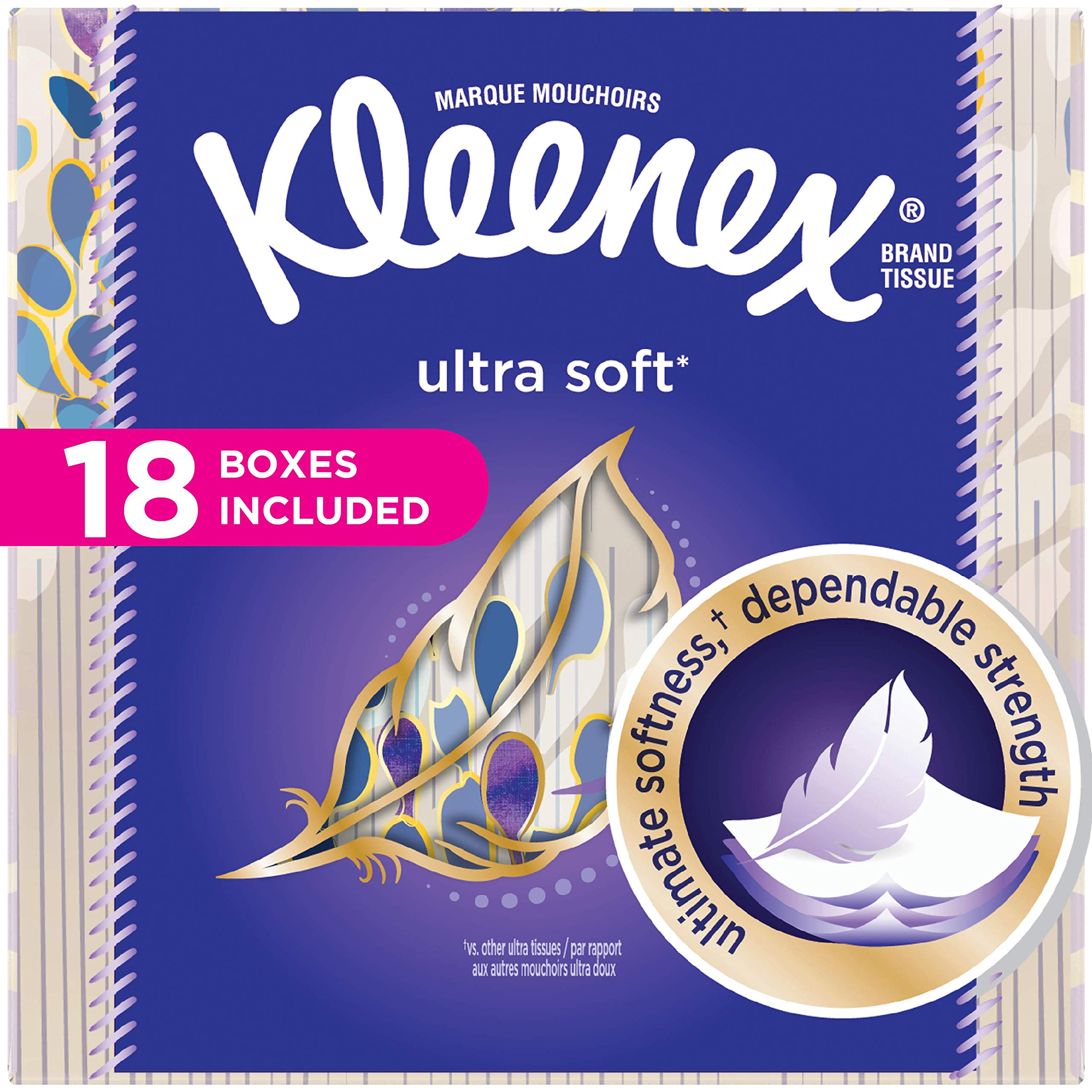Kleenex Ultra Soft Facial Tissues - 18 Cube Boxes (75 Tissues Each) | Gentle & Strong for Daily Use at Home, Office & Travel