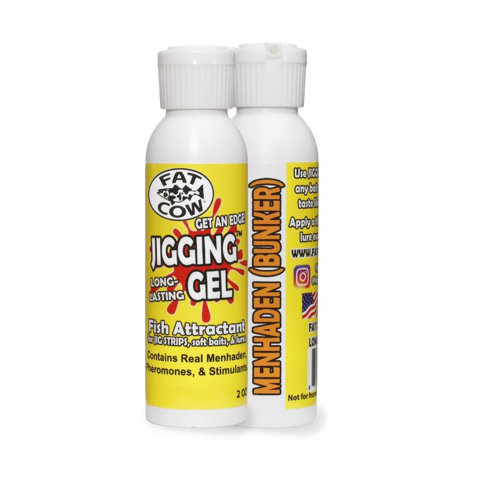 Fat Cow Jigging Gel Fish Attractant - 2oz Menhaden Scent - Bass & Saltwater Fishing Lure Enhancer - Perfect for Freshwater & Offshore Angling