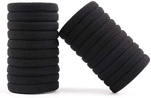 BuyMeIndia - 24 Pack Black Cotton Hair Bands for Women & Girls, Soft Elastic Hair Ties for Ponytails, Workouts, and Everyday Use