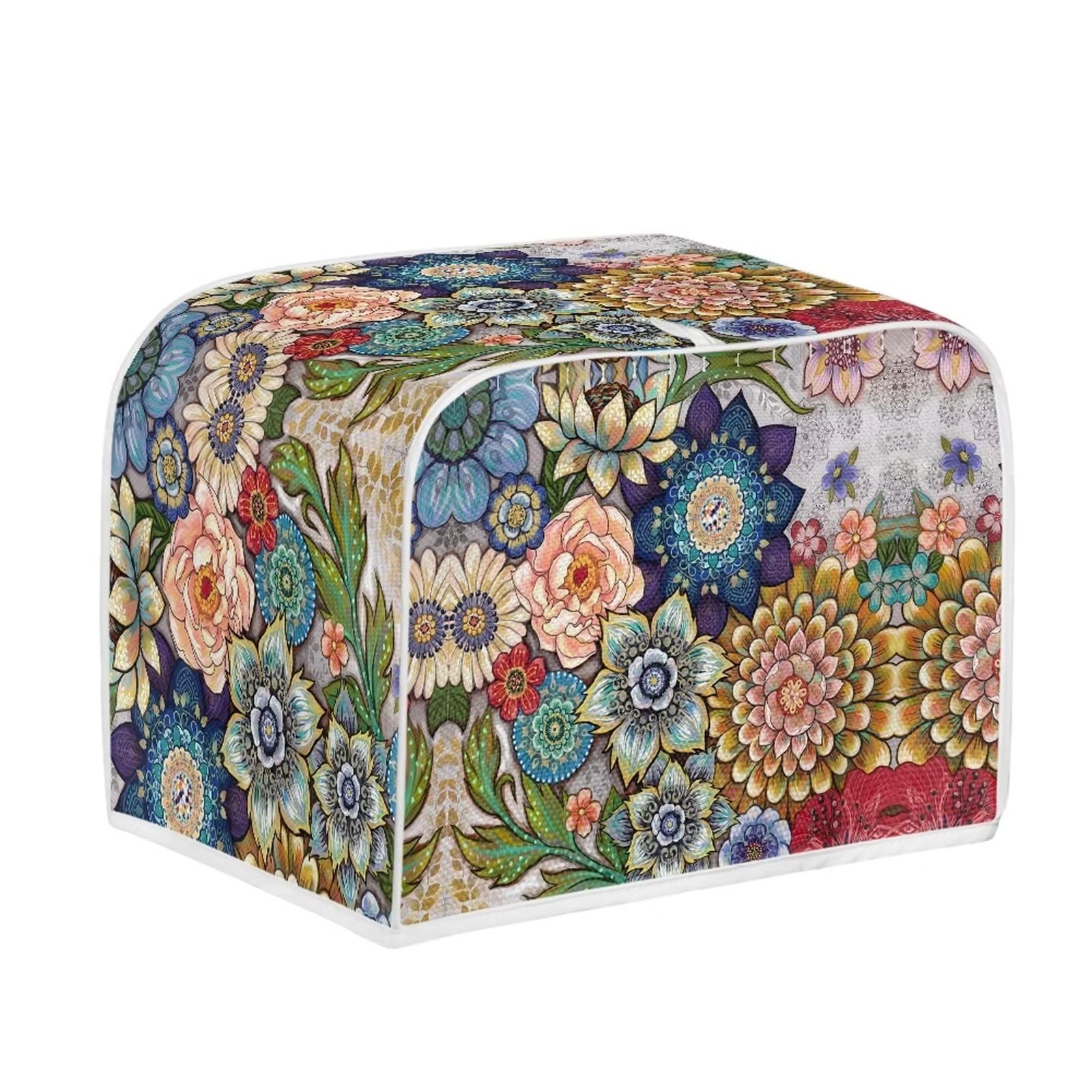 Veniyate 4-Slice Boho Floral Toaster Cover - Quilted Polyester Fabric Bread Maker Protector for Dust & Fingerprints - Medium Appliance Accessory for Home Kitchen Decor - Perfect Gift for Women (Ideal for Boho & Farmhouse Style Kitchens)