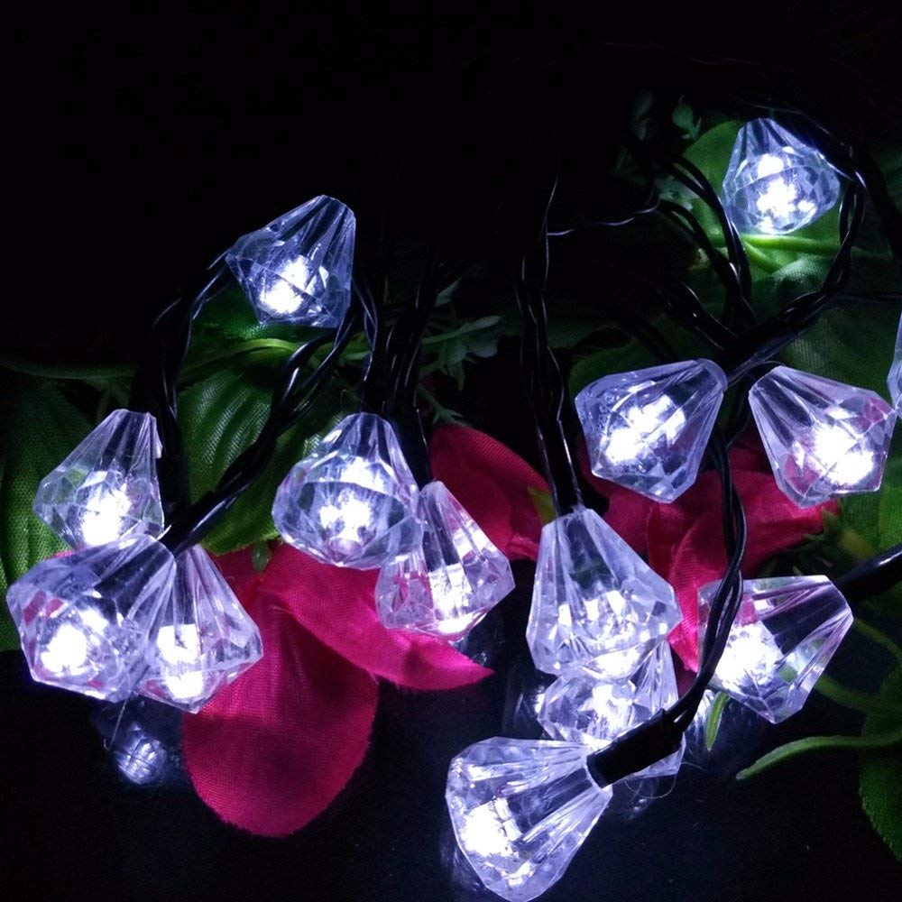 Solar Diamond String Lights - 6M 30LED Waterproof Fairy Lights with 2 Modes for Christmas, Wedding, Party - Indoor & Outdoor Decorations (White) - Perfect for Garden, Patio, Bedroom, and Holiday Decor