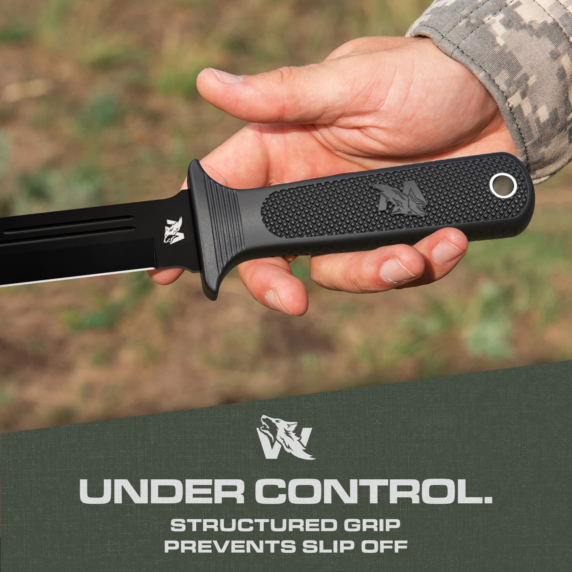 D2 Steel Fixed Blade Hunting Knife with Sheath - Large Survival Knife with Non-Slip TPE Handle & Full Tang Design - Outdoor Camping, Hunting, Bushcraft Essential Tool