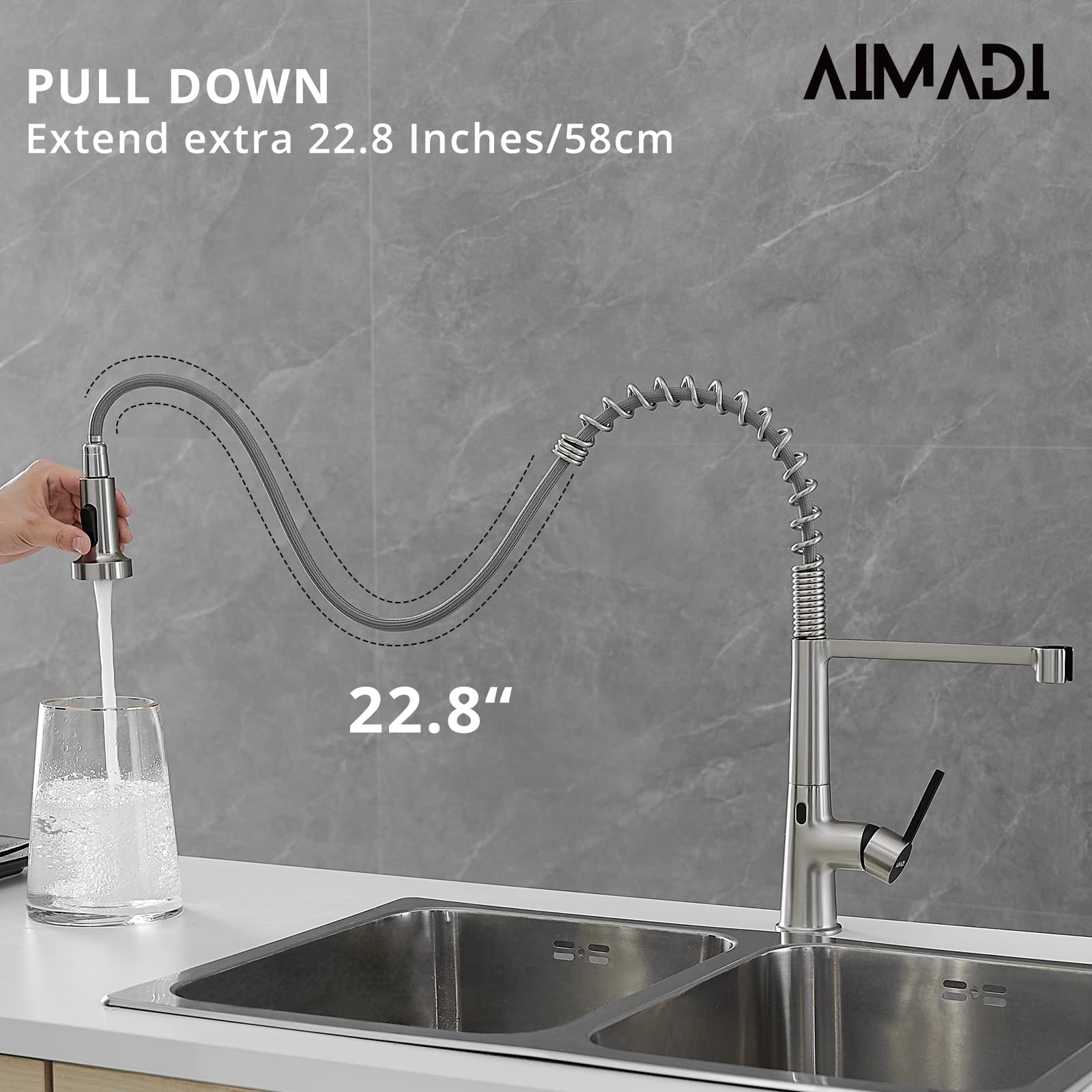 Touchless Kitchen Faucet with Pull Down Sprayer - Stainless Steel Smart Sensor Faucet for Home & Bar Use