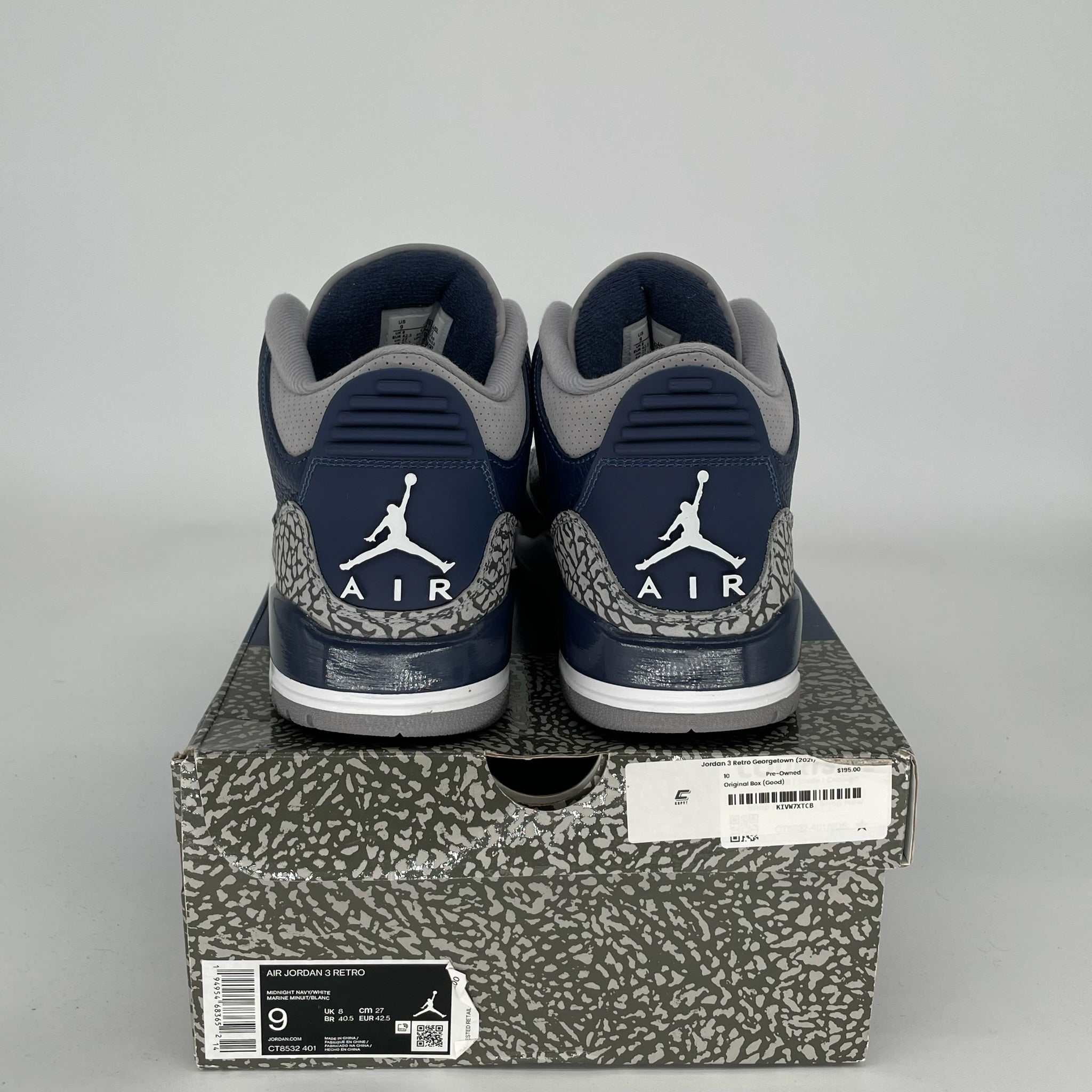 AIR JORDAN 3 GEORGETOWN Retro Sneakers - Men's Size 9 (CT8532-401) - Basketball Shoes for Streetwear & Casual Style