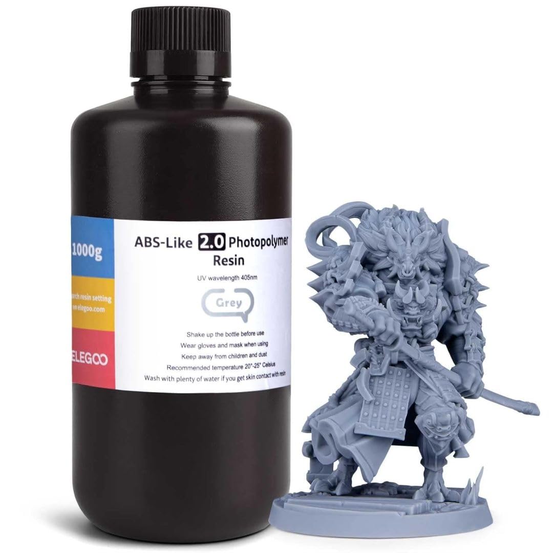 ELEGOO Upgraded ABS-Like 2.0 3D Printer Resin Grey 1000g - High Speed & Precision Photopolymer Resin for LCD 3D Printers | 405nm UV-Curing | Ideal for Miniatures, Jewelry & Prototyping