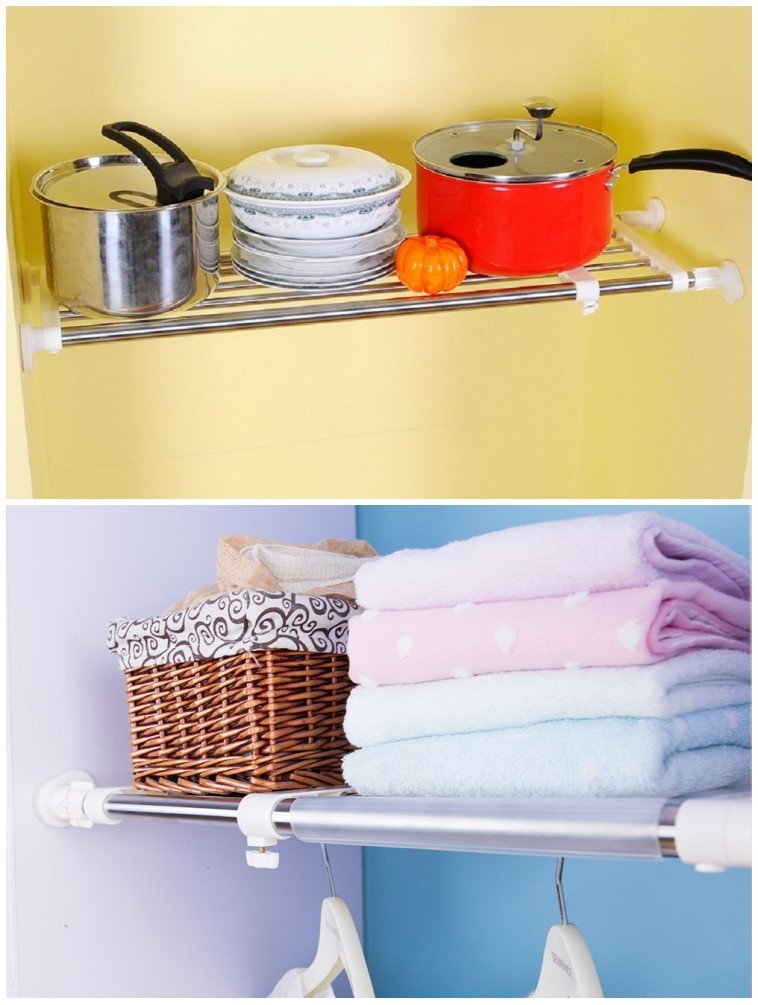 BAOYOUNI Expandable Closet Organizer - Adjustable Tension Shelf for Wardrobe, DIY Clothes Rack & Space Saver (15.75-23.62 Inches, Ivory) - Perfect for Bedroom Storage, Closet Organization & Small Space Solutions