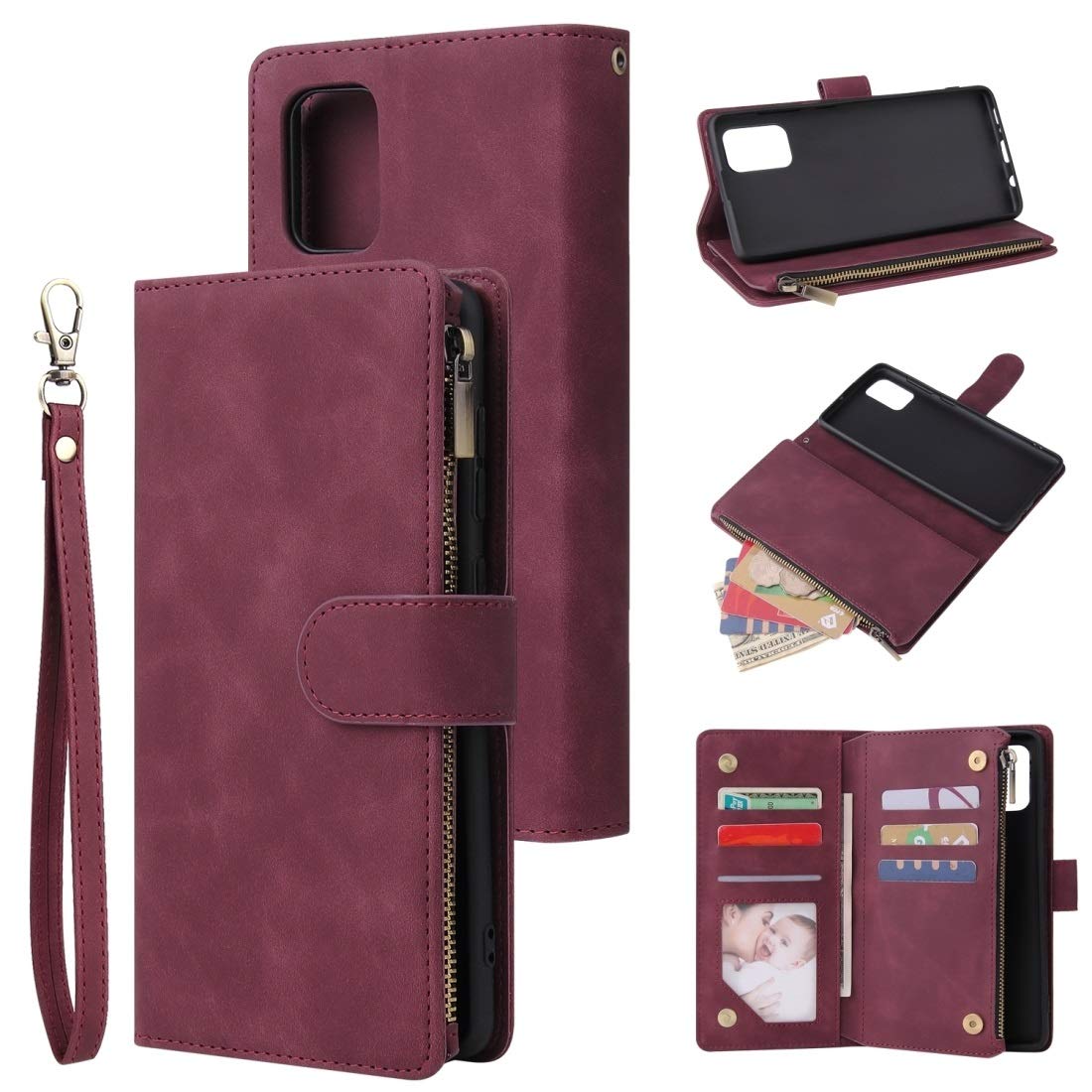Premium Leather Wallet Case for Samsung Galaxy A71 - Horizontal Flip Cover with Card Slots, Photo Frame & Kickstand | RFID Protection | Wine Red | Perfect for Work, Travel & Everyday Use