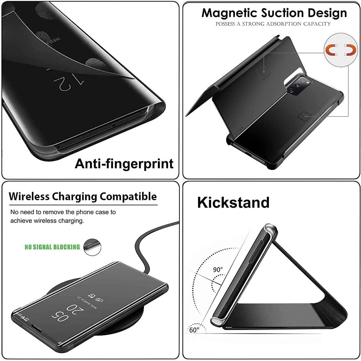 Premium Flip Mirror Phone Case for iPhone 11 with Stand Function - Shockproof PC/PU Translucent Protective Cover (Black) - Perfect for Hands-Free Viewing, Selfies & Daily Protection