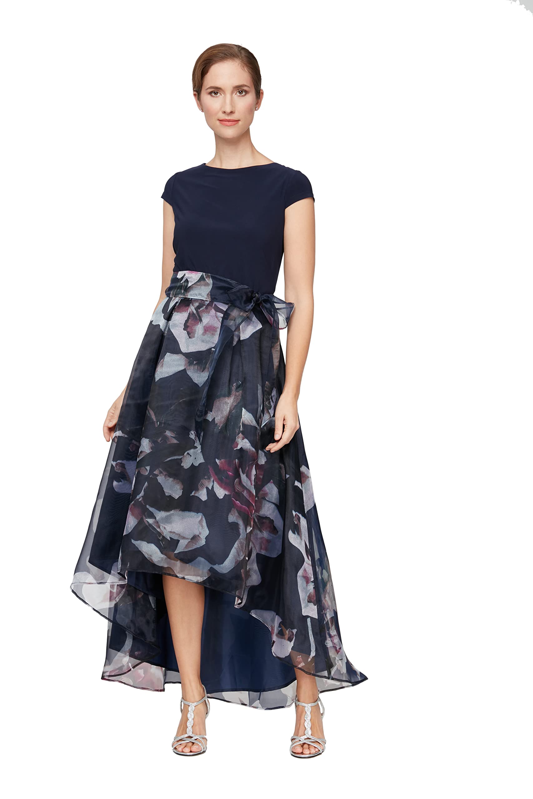 S.L. Fashions Women's Floral Print Skirt Dress - A-Line Summer Casual Midi Dress with Pockets for Beach, Party & Vacation Outfits