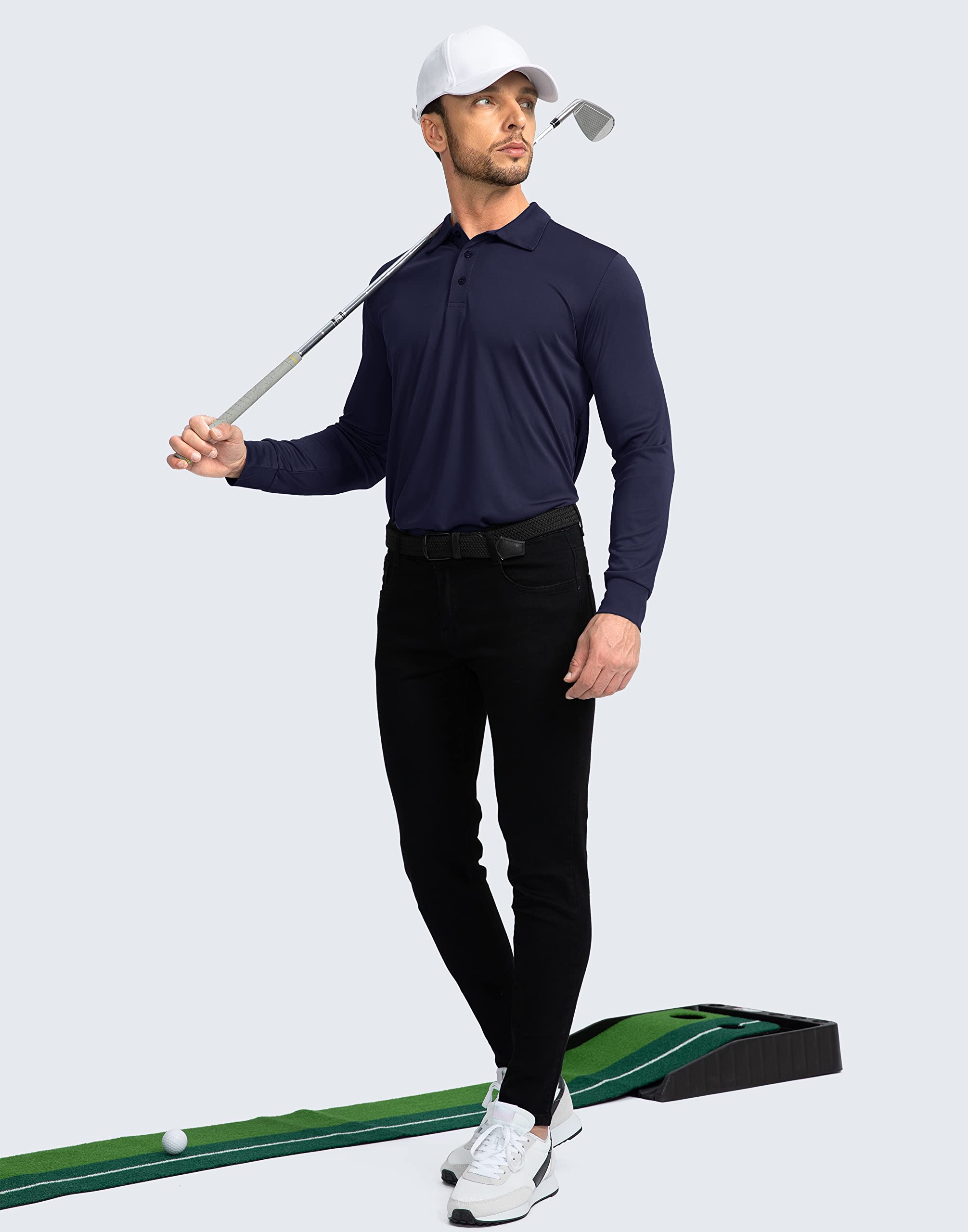 Men's Long Sleeve Polo Shirt - UPF 50+ Sun Protection, Lightweight & Breathable Golf Shirt for Work, Fishing & Outdoor Activities | Perfect for Golfing, Hiking and Summer Sun Protection