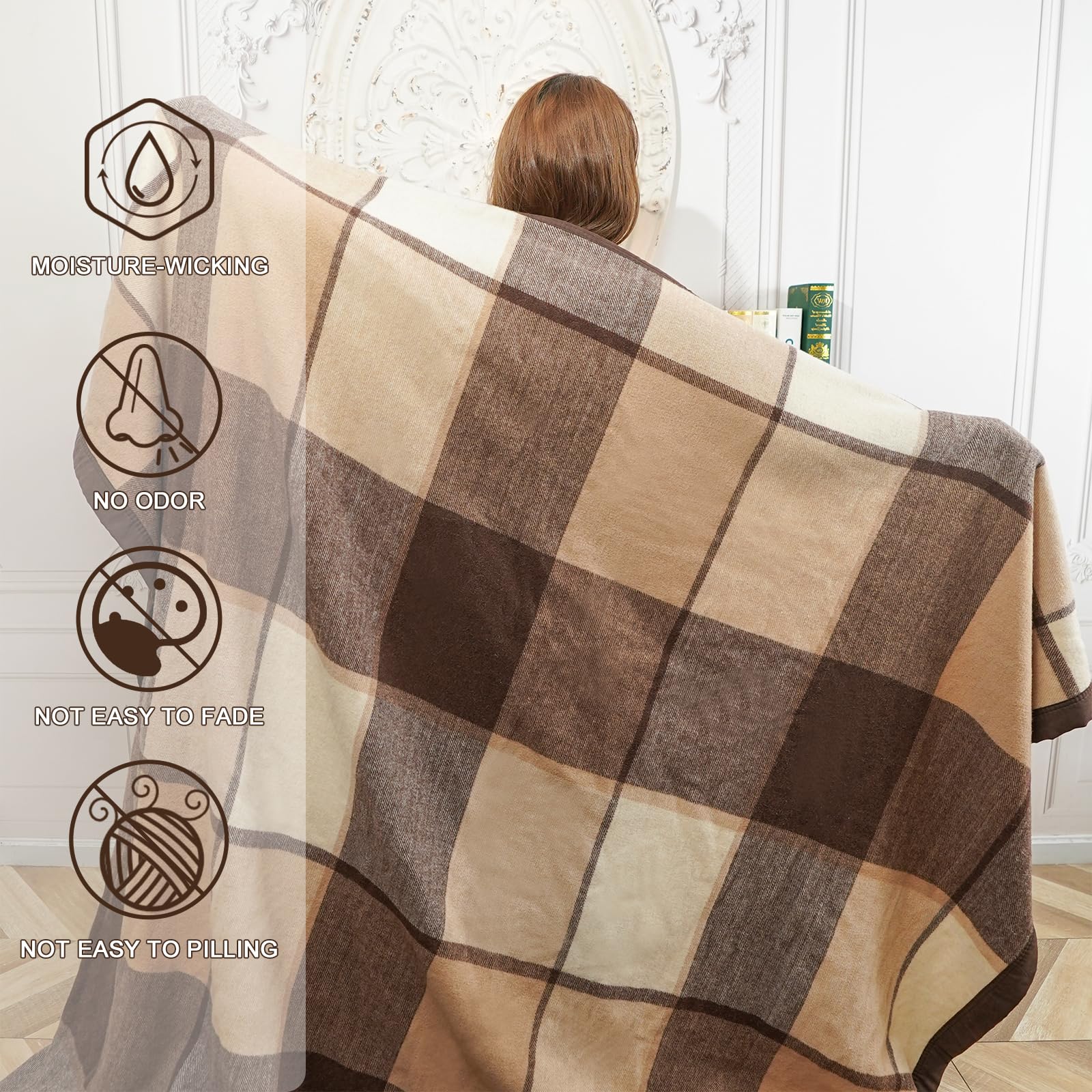 Premium 100% Australian Wool Blanket - Queen Size, Hypoallergenic & Machine Washable - Soft Non-Itchy Pure Wool Throw for Bed, Sofa & Winter Coziness (Coffee Brown)