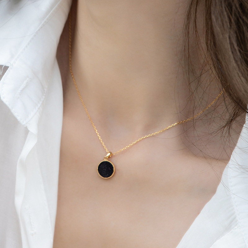 Elegant Blue Sandstone Wedding Jewelry Set - Solitaire Blue Goldstone Yellow Gold Minimalist Pendant Necklace & Stud Earrings for Brides, Engagement & Special Occasions