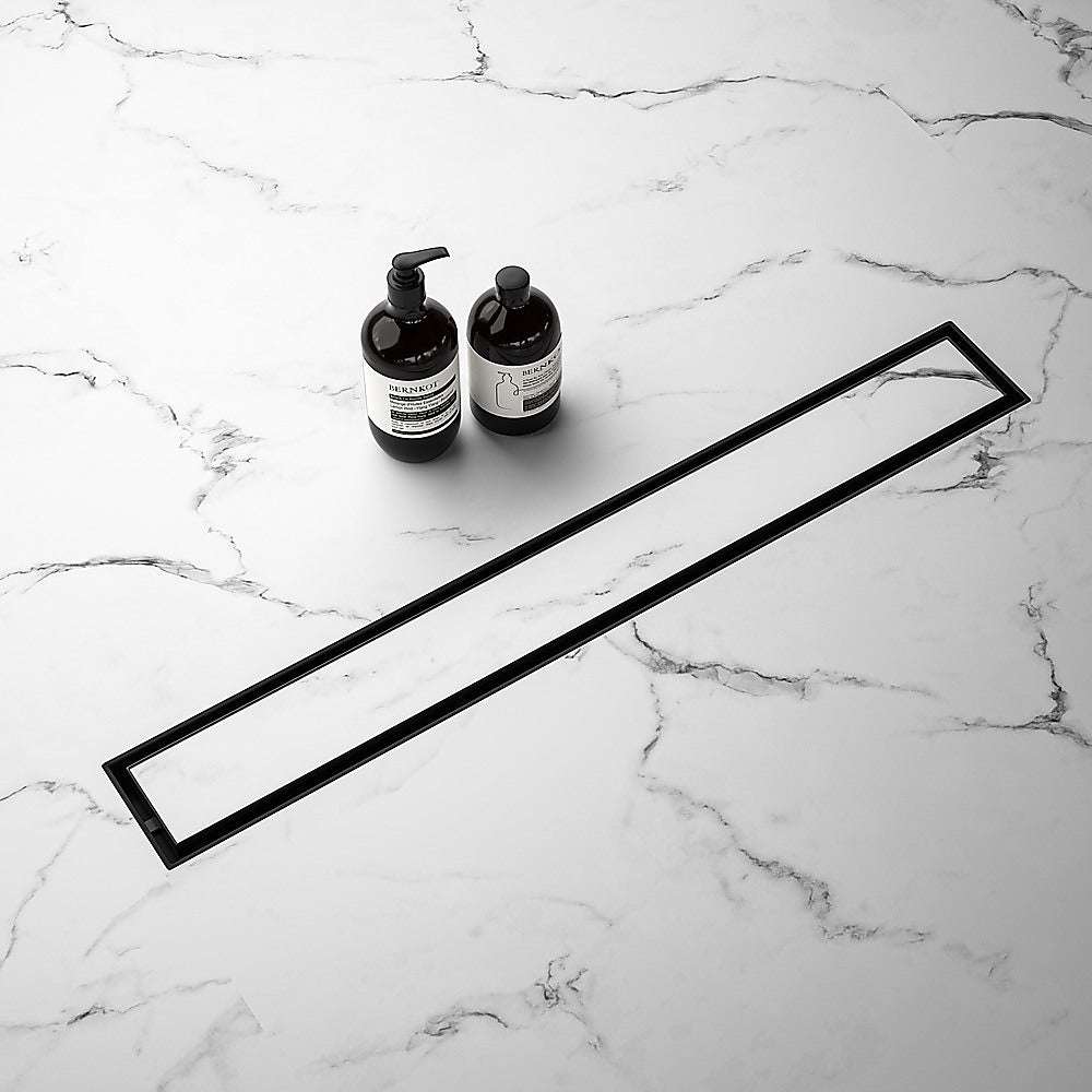 1200mm Black Tile Insert Shower Drain Grate with Center Outlet - Heavy Duty Floor Waste for Bathroom, Wet Room & Shower Enclosure - Anti-Clog Design for Easy Maintenance