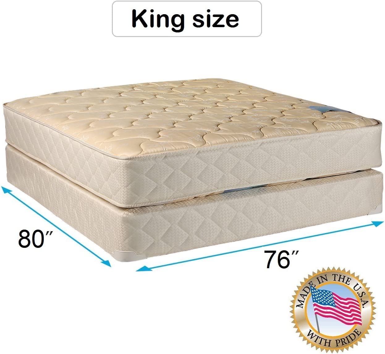 Premium Orthopedic King Size Mattress and Box Spring Set by DS Solutions USA - Chiropractor Recommended for Back Pain Relief, Durable 2-Sided Design, Fully Assembled (Beige) - Perfect for Master Bedrooms, Guest Rooms, and Spine Support