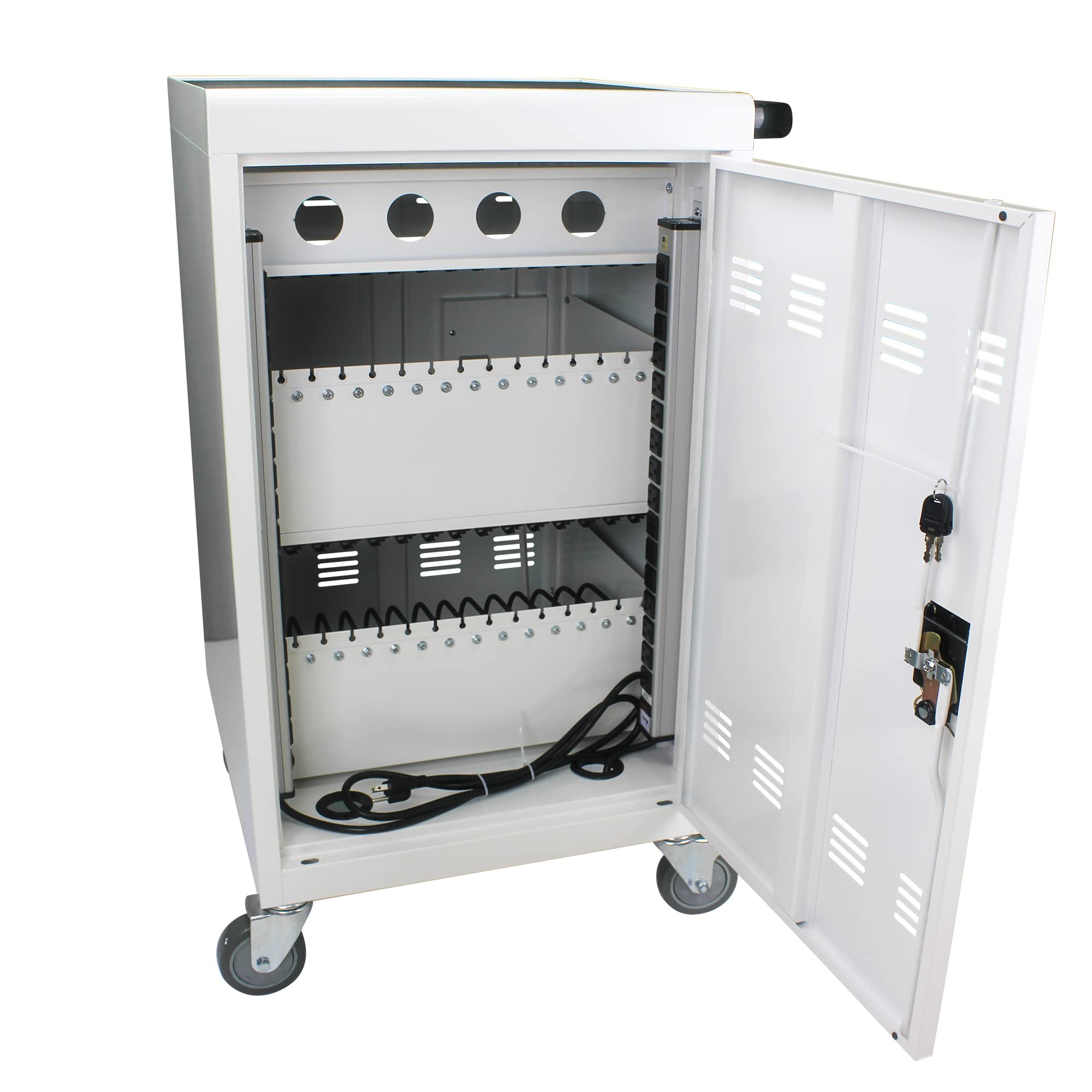30-Device Mobile Charging Cart with Surge Protection - Secure Storage Cabinet for Tablets, iPads, Chromebooks & Laptops up to 17