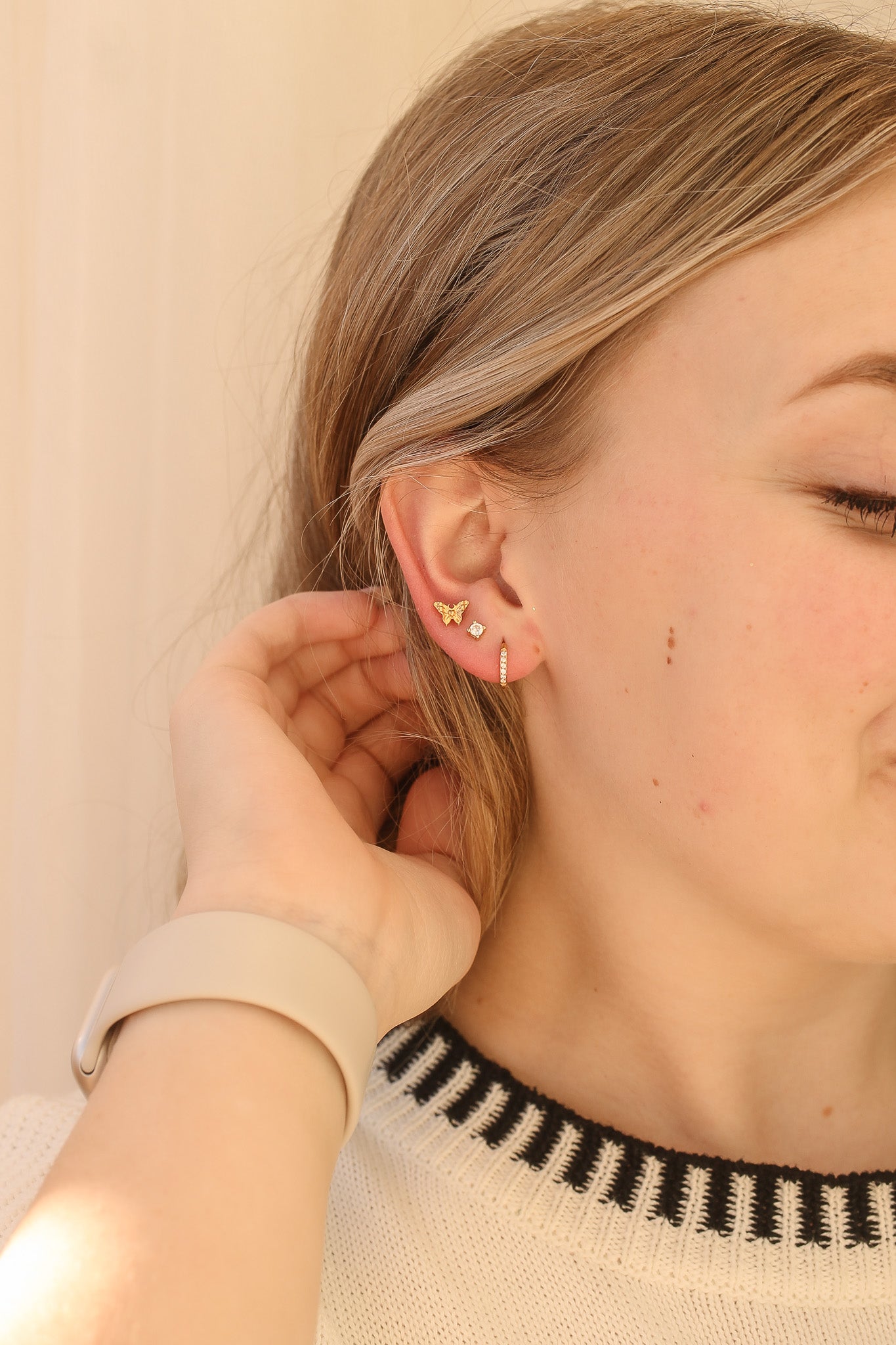 Monarch Flat Back Stud Earrings for Women - Hypoallergenic Stainless Steel CZ Studs - Perfect for Daily Wear, Parties & Gifting