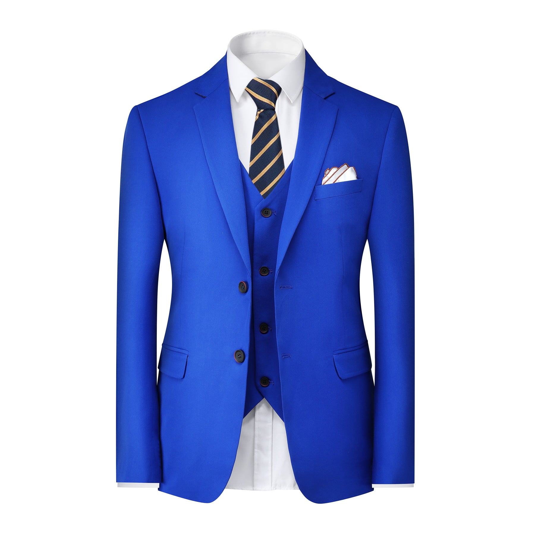 3 Piece Men's Solid 2 Button Suit Royal Blue - Formal Business Attire for Weddings, Office & Special Occasions