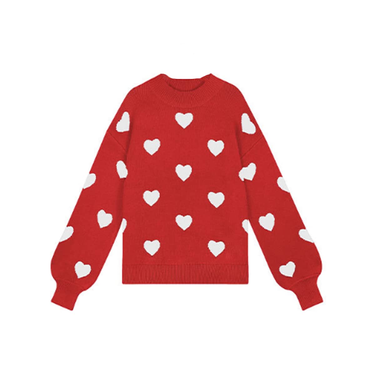 Women's Cute Heart Print Oversized Sweater - Loose Casual Crewneck Long Sleeve Pullover Knit Top for Women & Girls | Perfect for Fall, Winter & Cozy Outfits