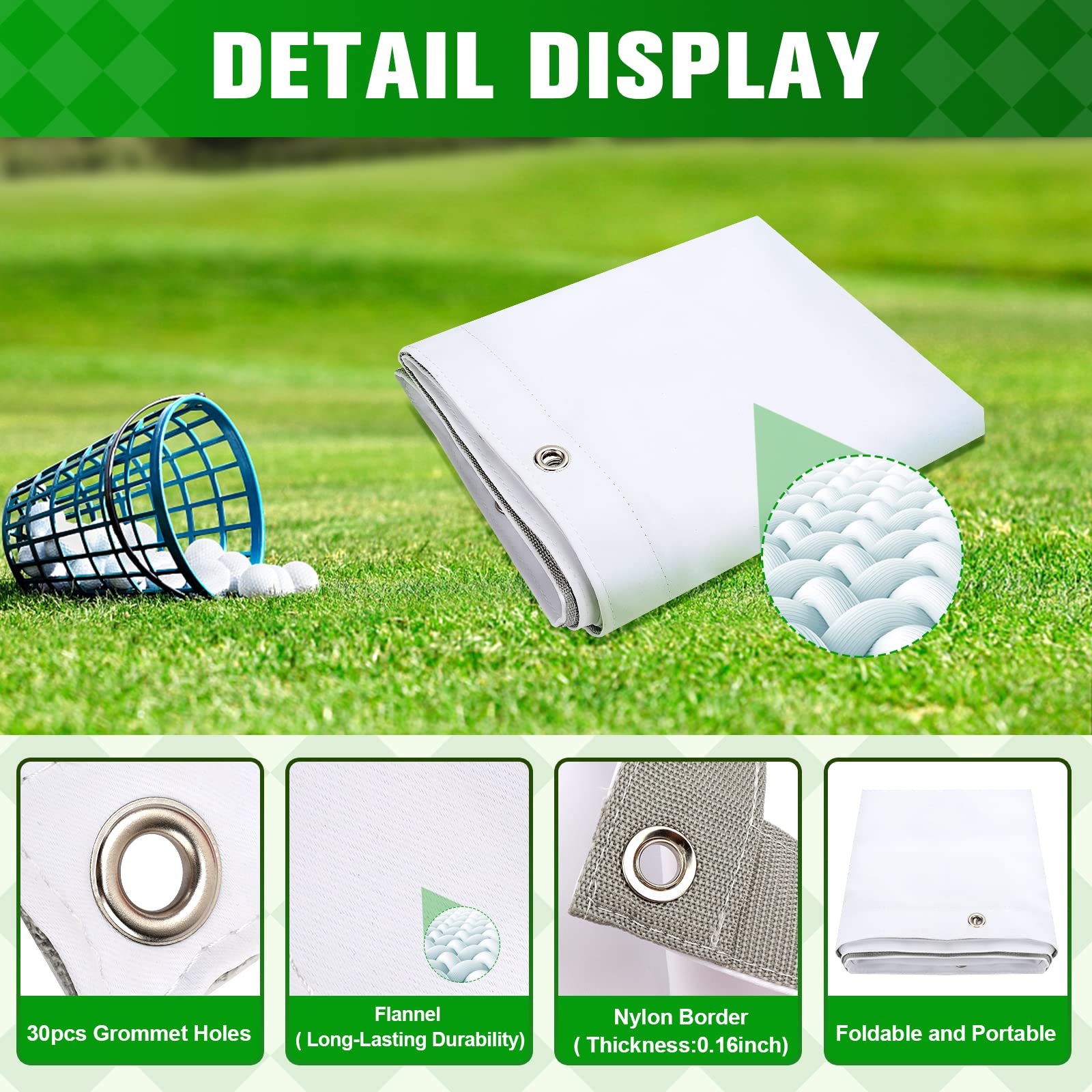 Premium Golf Simulator Impact Screen - 32 Grommet Holes for Indoor/Outdoor Training | 5 Size Options | Perfect for Home Golf Setup & Commercial Simulators