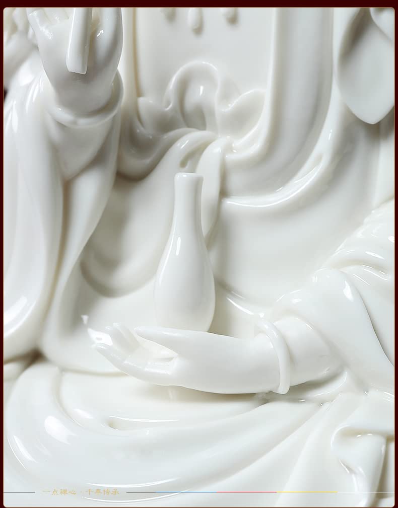 11 Inch White Guan Yin Statue - Buddhist Avalokiteshvara Kuanyin on Lotus - Chinese Feng Shui Decor for Home Altar, Meditation Room & Office (Best Spiritual Gift)