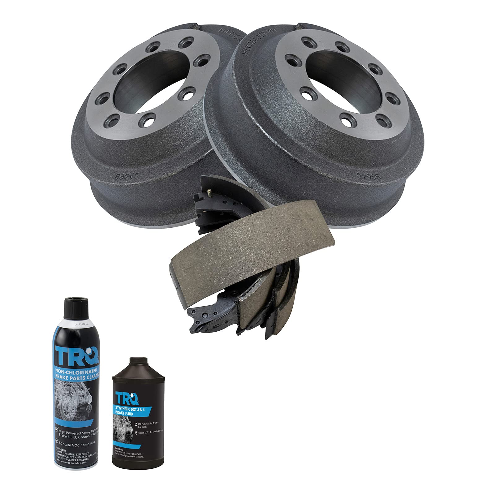 TRQ Rear Brake Drum & Shoe Kit Set - Compatible with 1987-1991 Ford E250/E350 Van & 1985-1997 Ford F250/F350 Truck - Perfect for Brake System Repair & Maintenance
