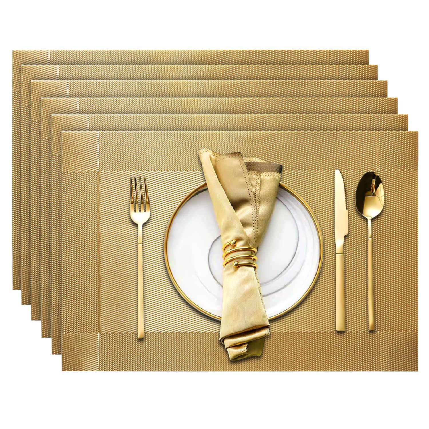 Trophable Placemats Set of 6 - Heat Resistant Woven PVC Table Mats, Non-Slip & Stain Resistant Vinyl Placemats for Kitchen & Dining - Washable & Easy to Clean - Perfect for Everyday Meals, Dinner Parties & Holiday Gatherings